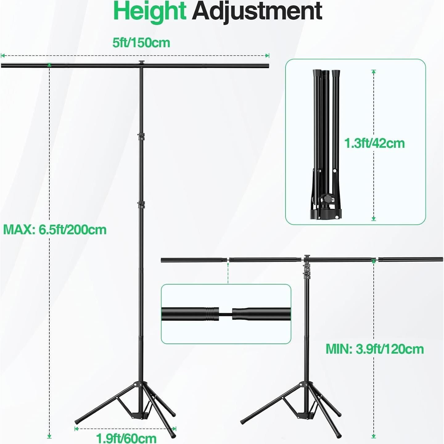 Kit de Fondo Verde Portátil Qoolfoto 1.52x2.13m con Soporte Ajustable
