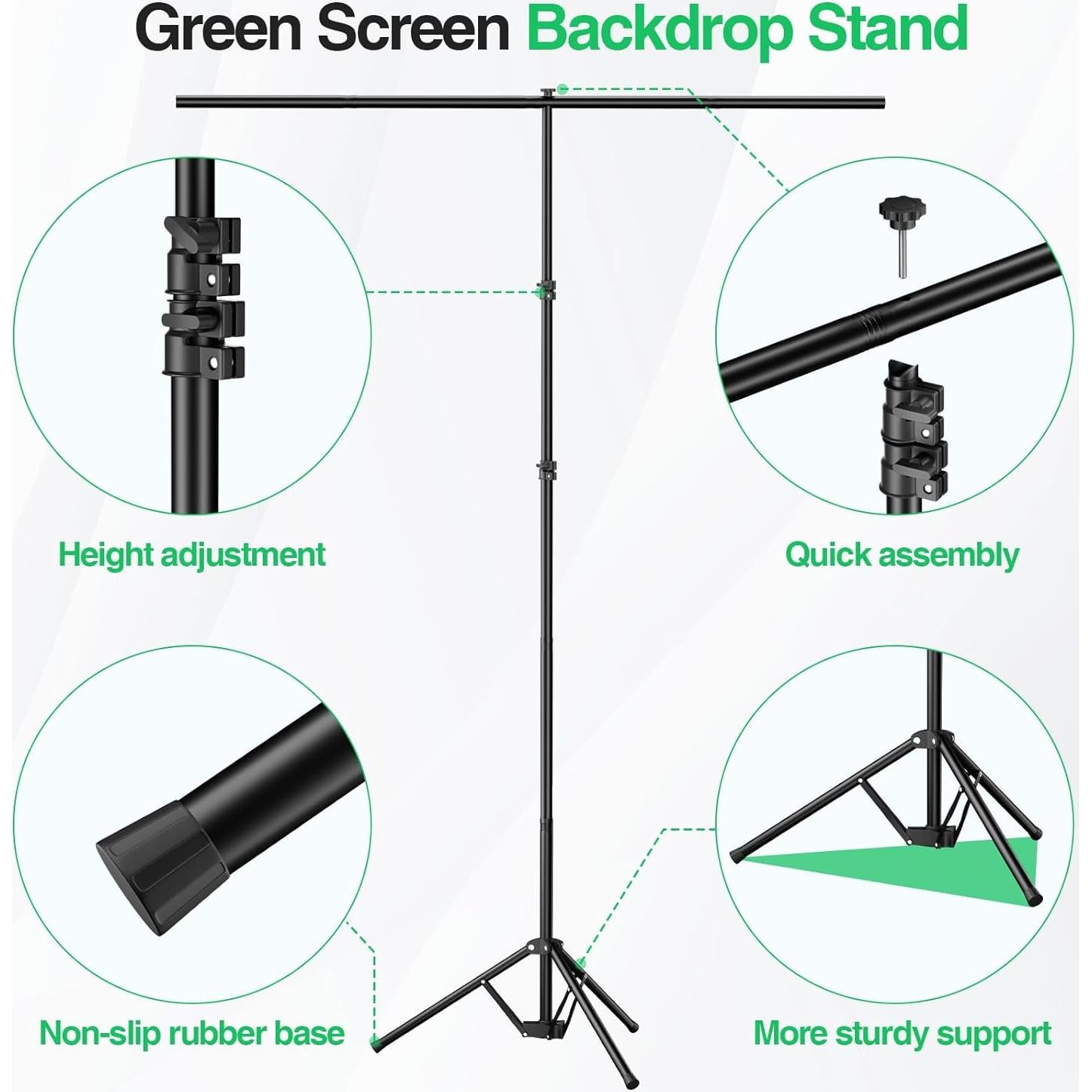 Kit de Fondo Verde Portátil Qoolfoto 1.52x2.13m con Soporte Ajustable