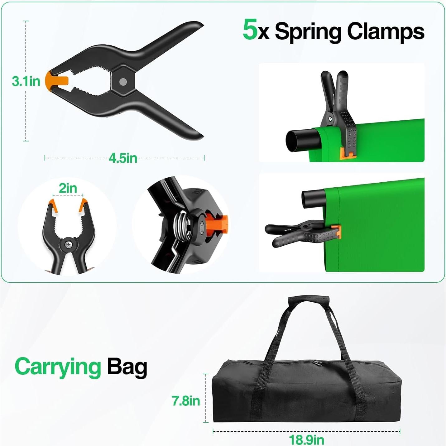 Kit de Fondo Verde Portátil Qoolfoto 1.52x2.13m con Soporte Ajustable