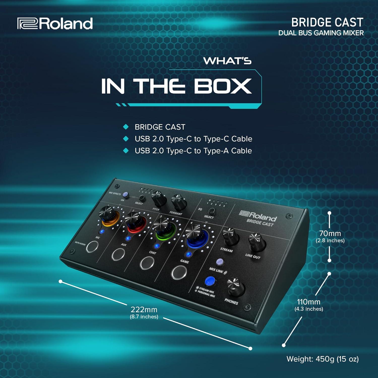 Mezclador Dual Bus Roland BRIDGE CAST para Juegos Negro | Interfaz de Audio Profesional USB-C