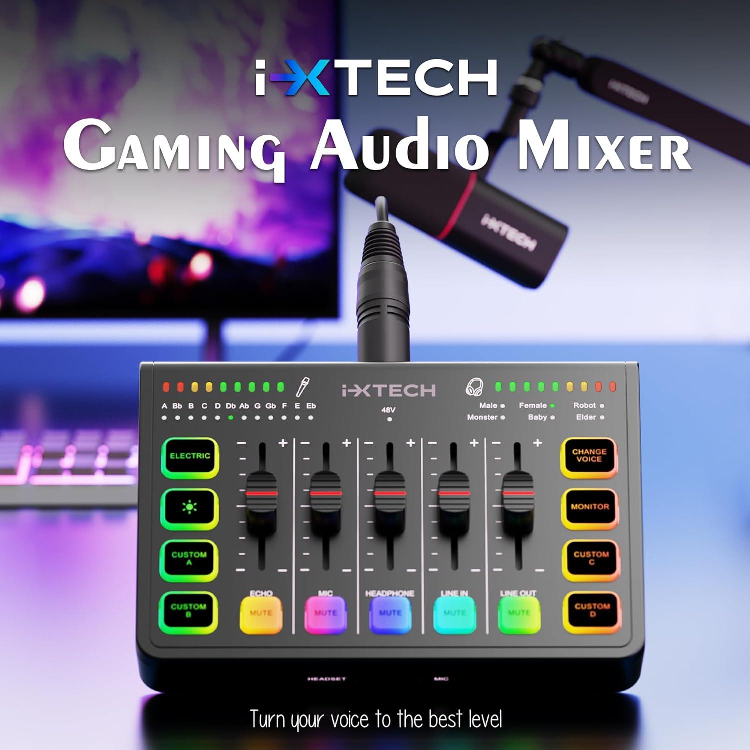 Mezclador de Audio Gaming IXTECH 4 Canales RGB USB C