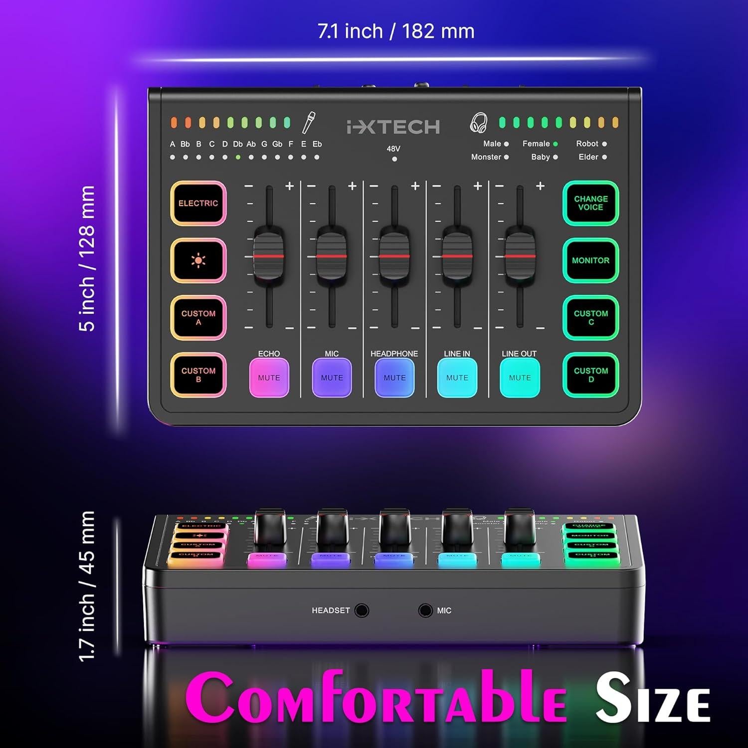 Mezclador de Audio Gaming IXTECH 4 Canales RGB USB C