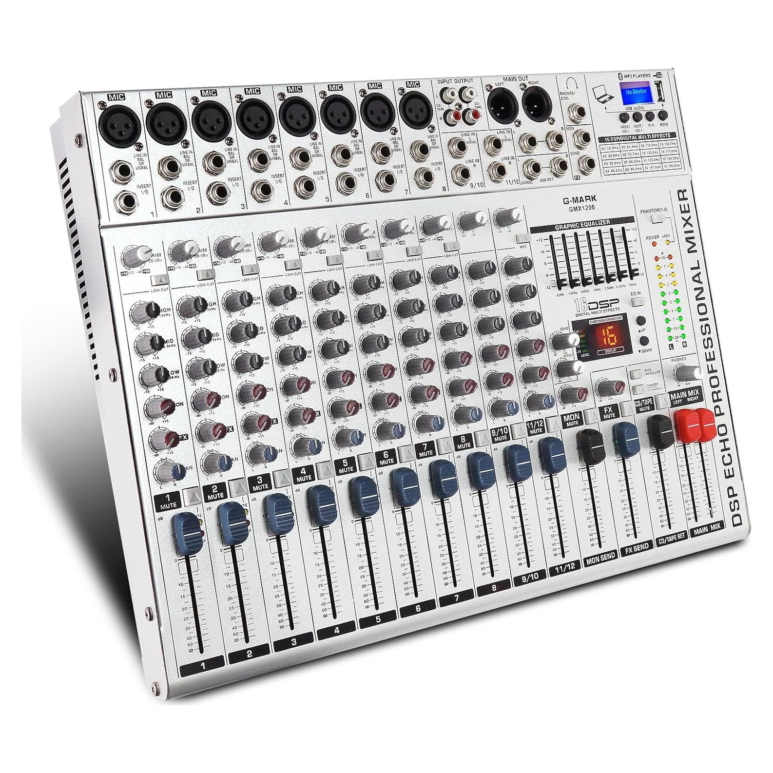 Mezclador de Audio Profesional G-MARK GMX1200 12 Canales USB