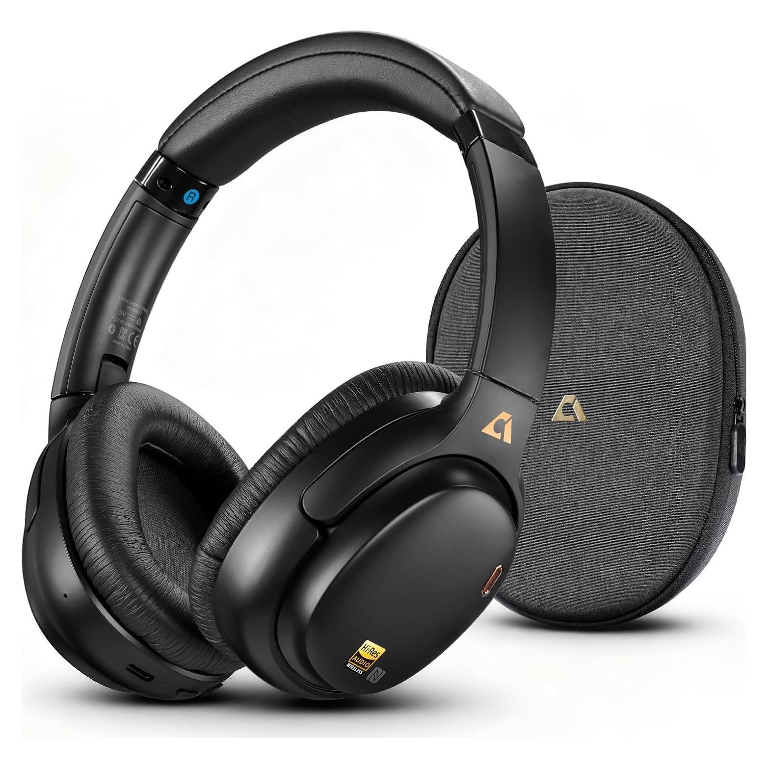 1Mii E700 Wireless Bluetooth Over Ear Headphones with Active Noise Canceling, Hi-Res Audio LDAC/aptX Low Latency for Airplane Travel Overhead Comfort, 54H Playtime, Custom EQ via App - Black