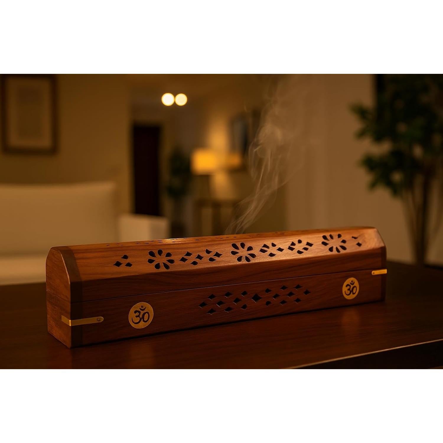 Soporte para Incienso CHAKRIK de Madera Hecho a Mano 30.48x6.35x7.62 cm