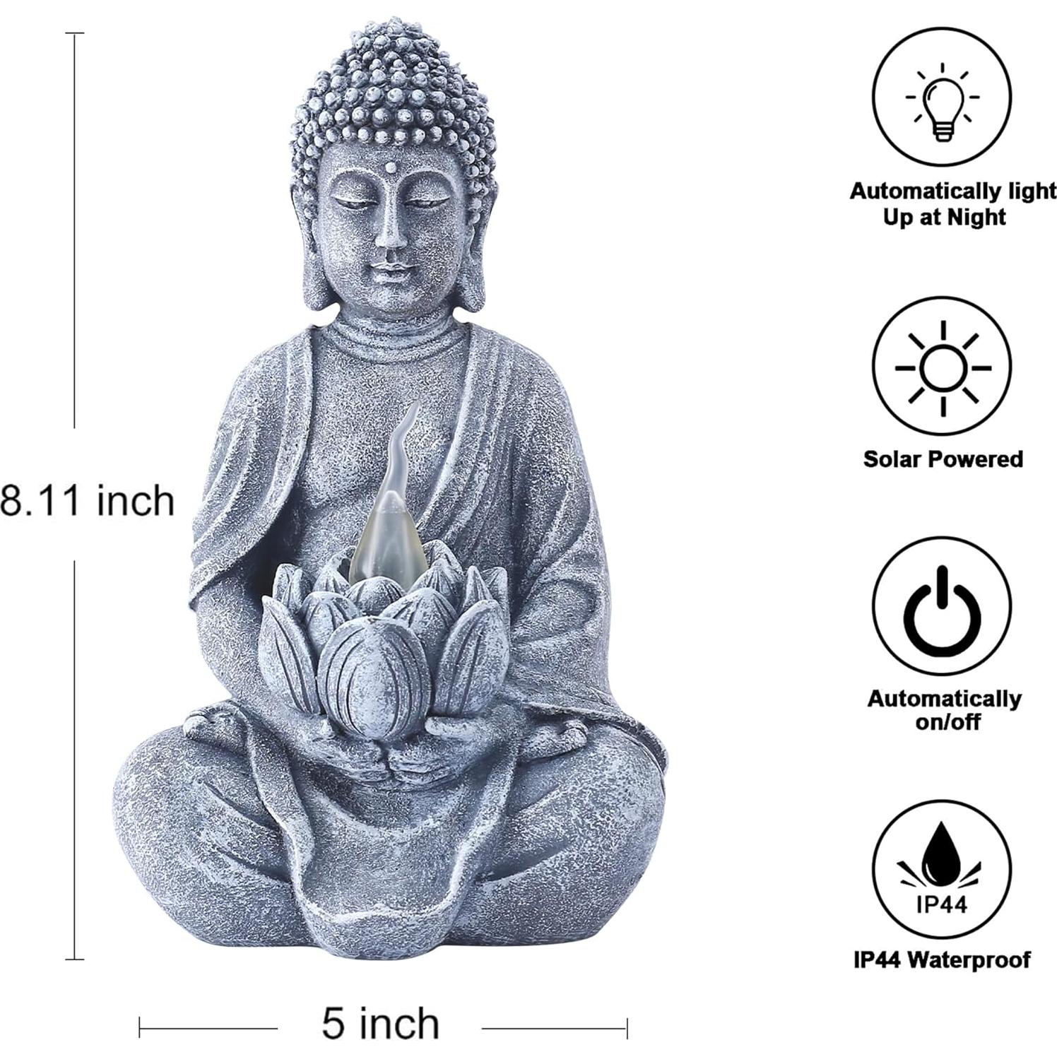 Estatua de Buda Goodeco con Loto Solar 20.6 cm Resina Gris