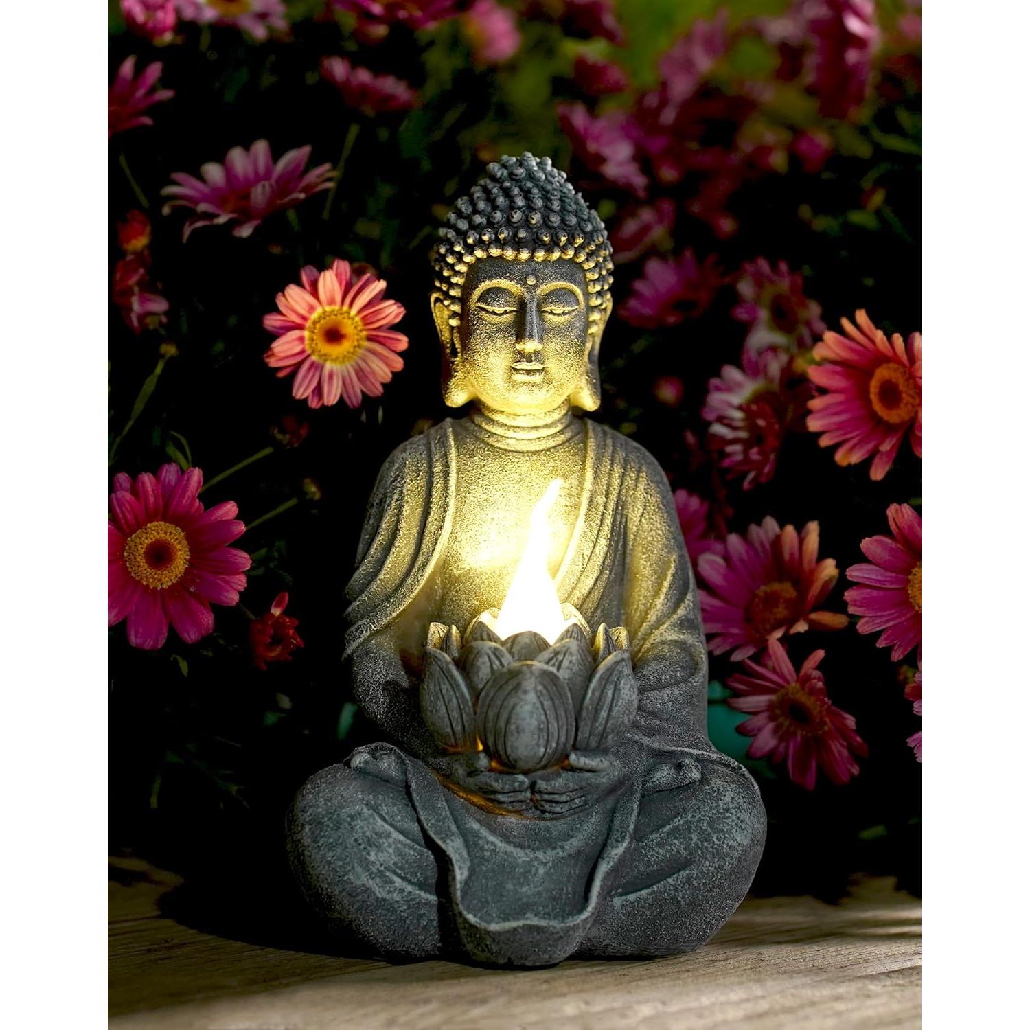 Estatua de Buda Goodeco con Loto Solar 20.6 cm Resina Gris