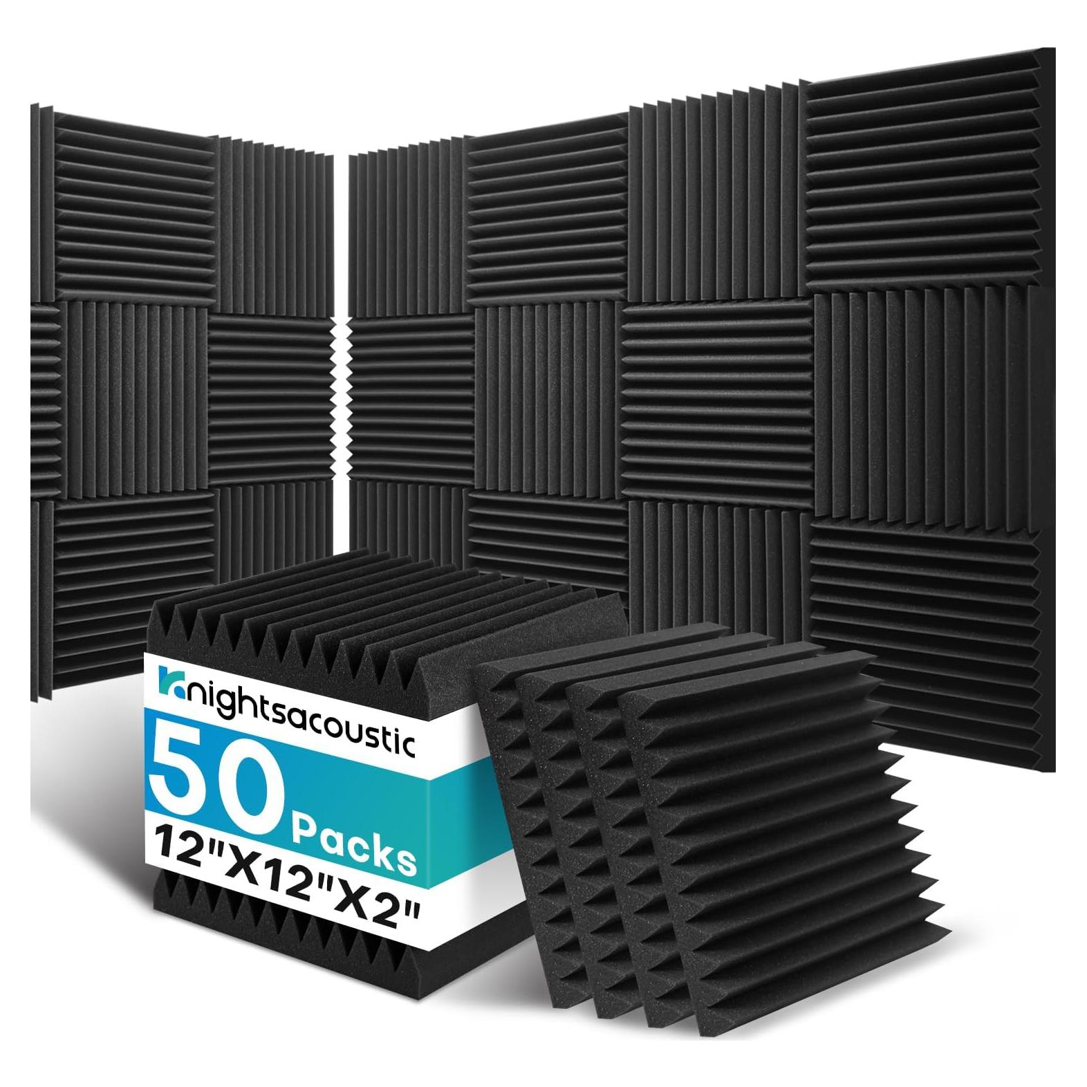 Paquete de 50 Paneles Acústicos Aislantes 30.48x30.48cm Negro