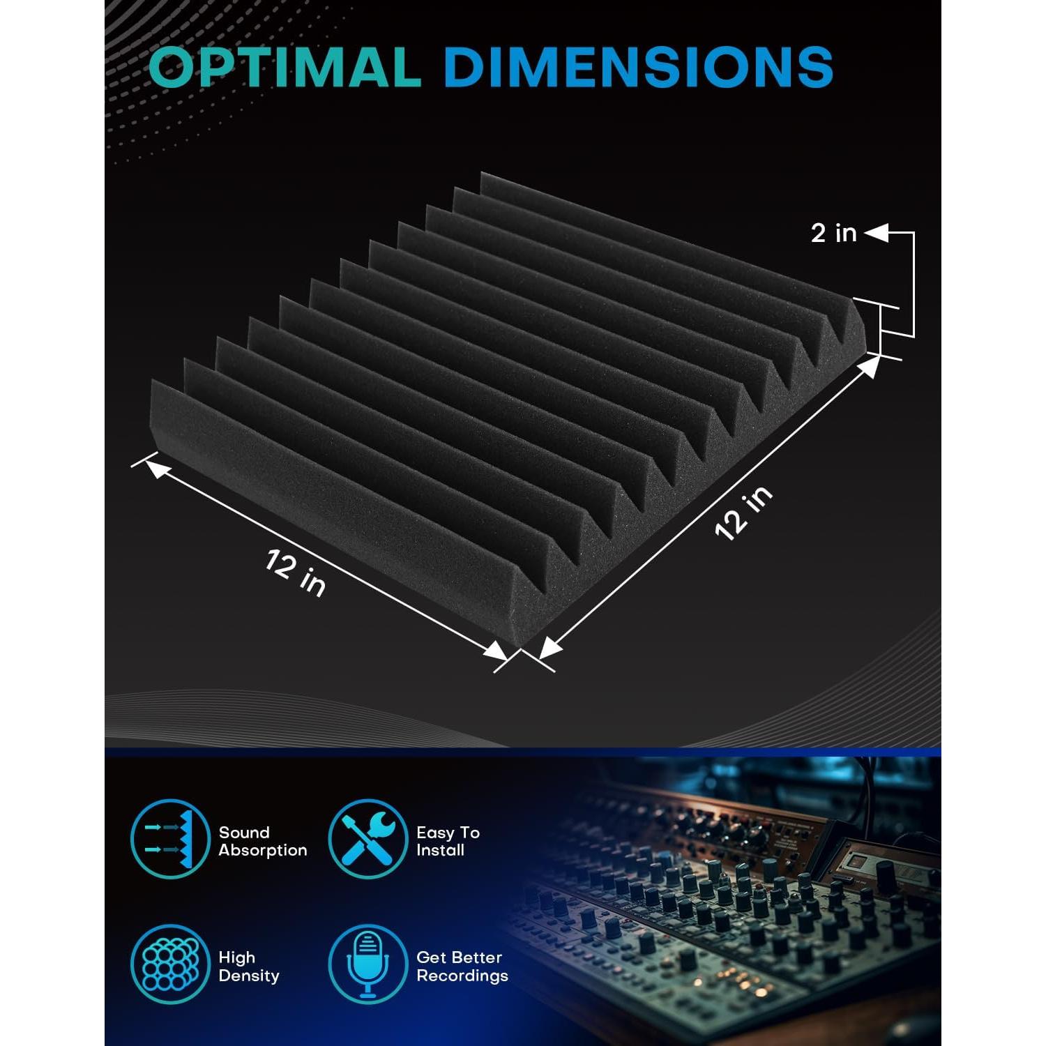 Paquete de 50 Paneles Acústicos Aislantes 30.48x30.48cm Negro