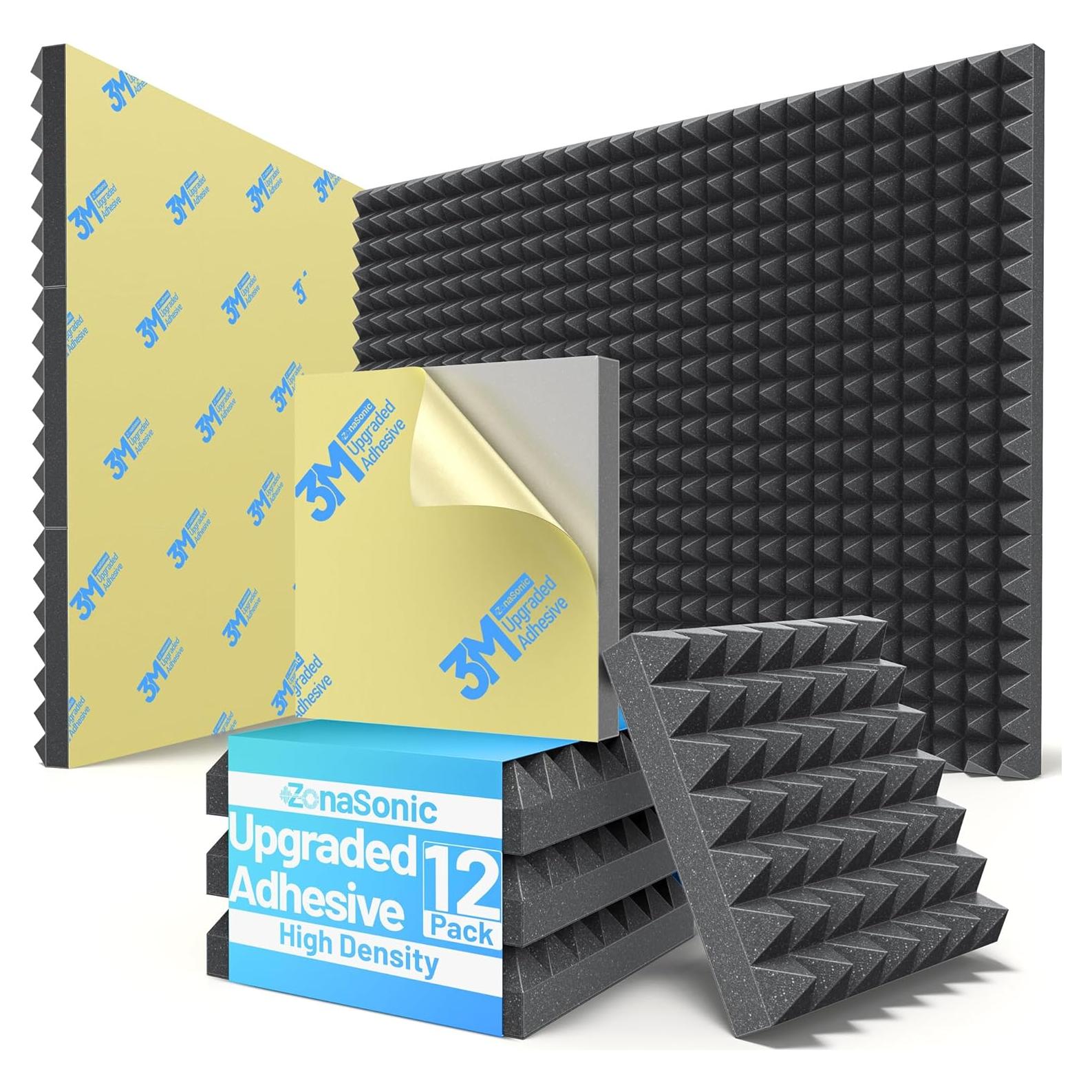 Paquete de 12 Paneles Acústicos Piramidales 7.62cm Negro
