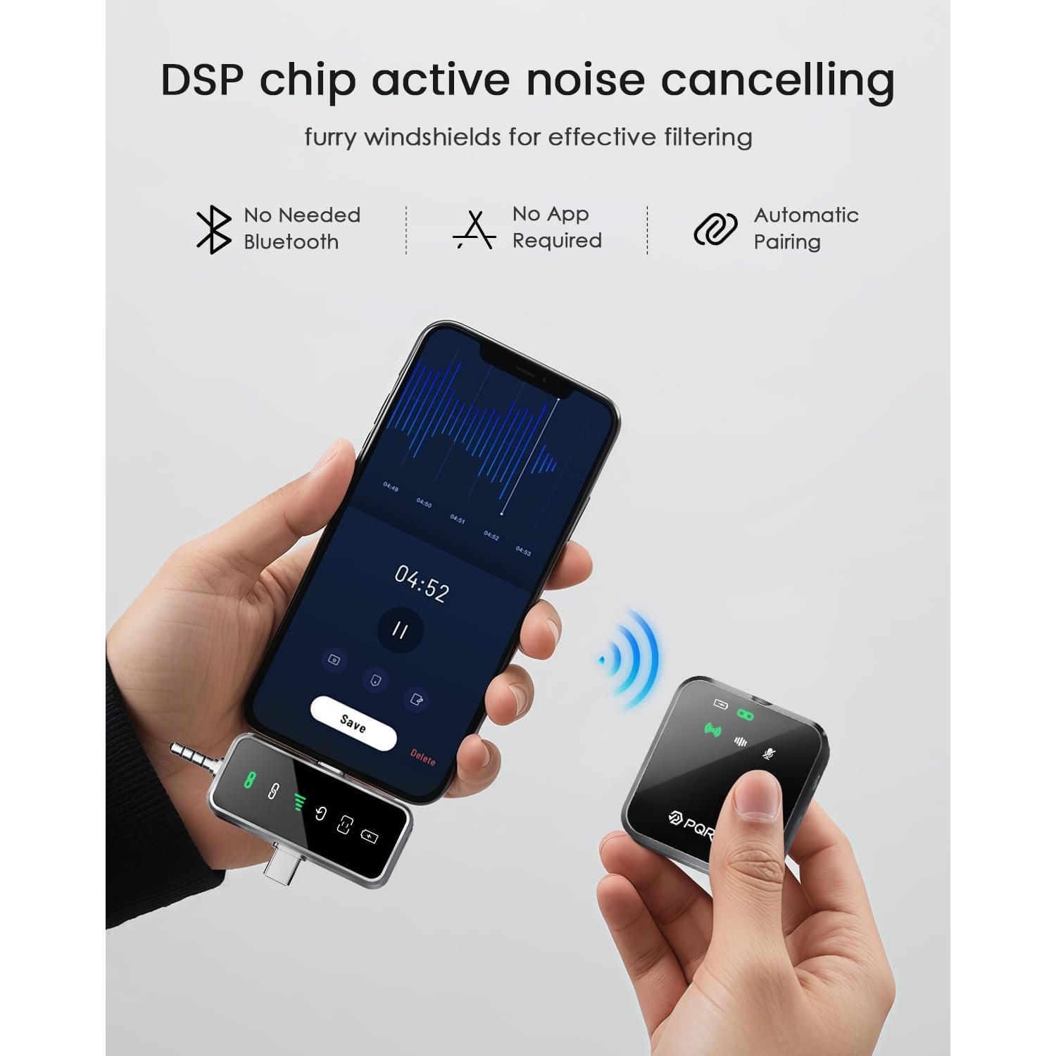 Micrófono Lavalier Inalámbrico PQRQP Mini 3-en-1 Hi-Fi 20H