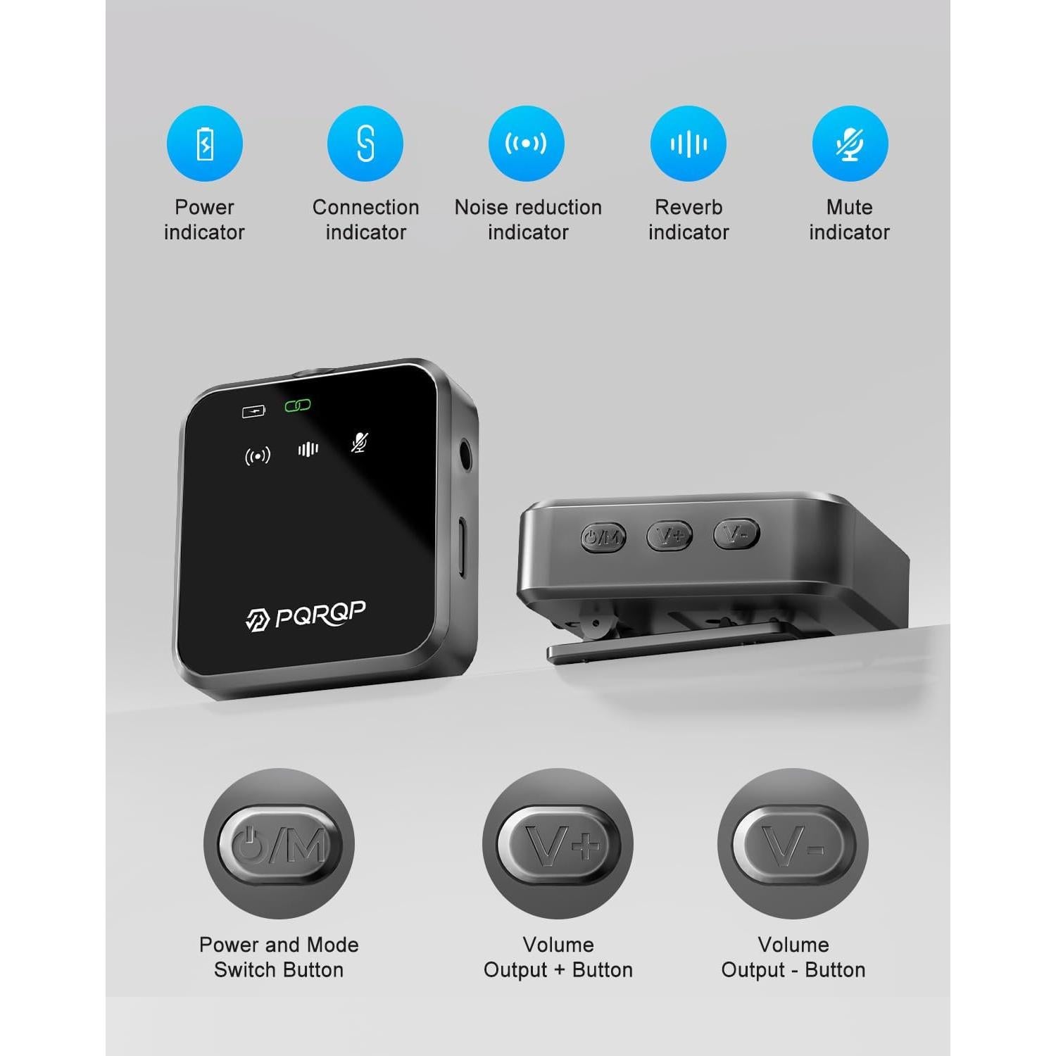 Micrófono Lavalier Inalámbrico PQRQP Mini 3-en-1 Hi-Fi 20H