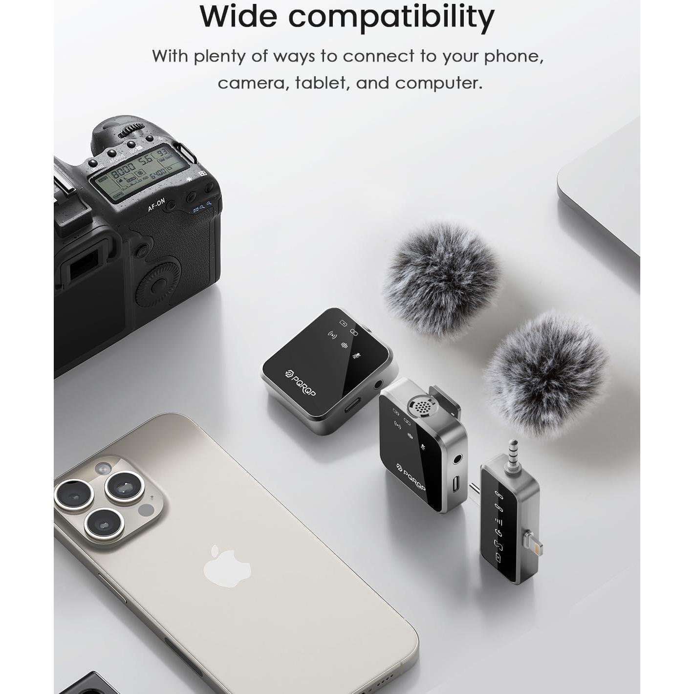 Micrófono Lavalier Inalámbrico PQRQP Mini 3-en-1 Hi-Fi 20H