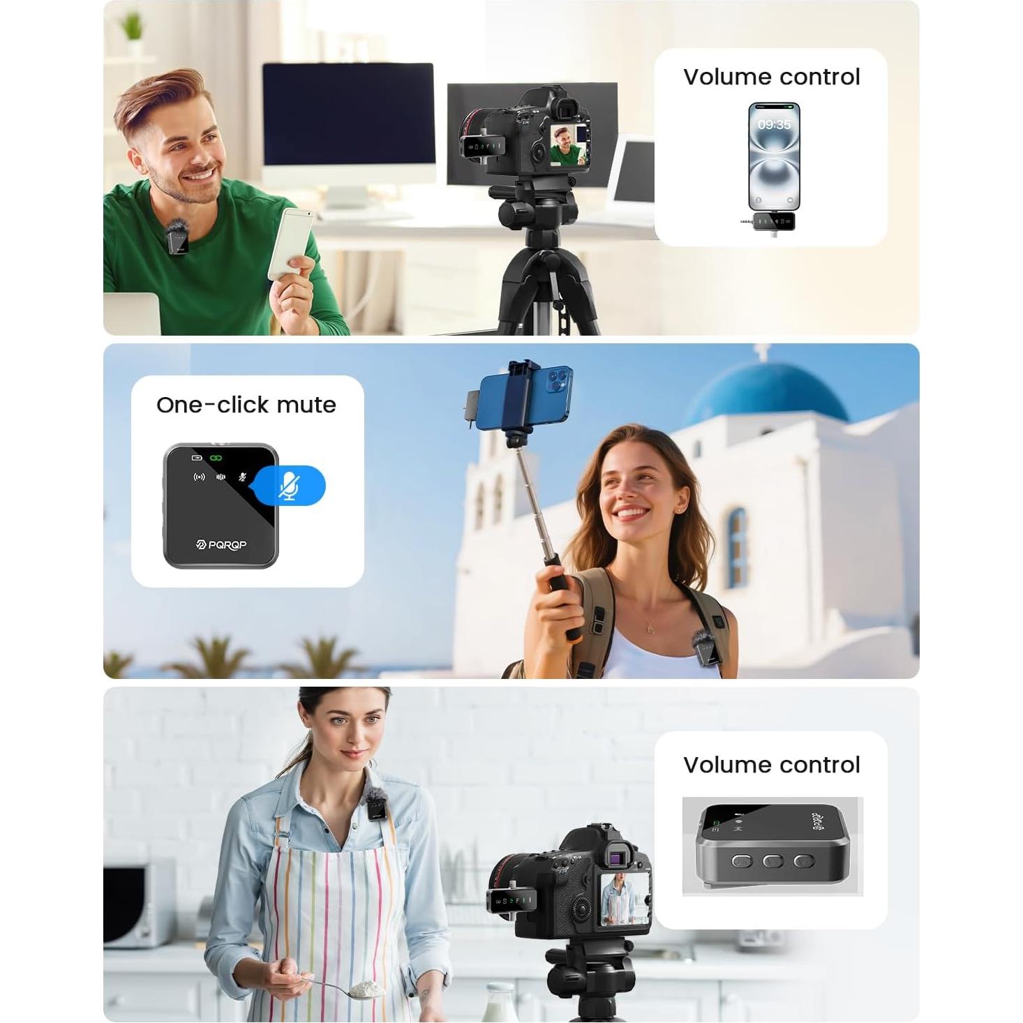 Micrófono Lavalier Inalámbrico PQRQP Mini 3-en-1 Hi-Fi 20H