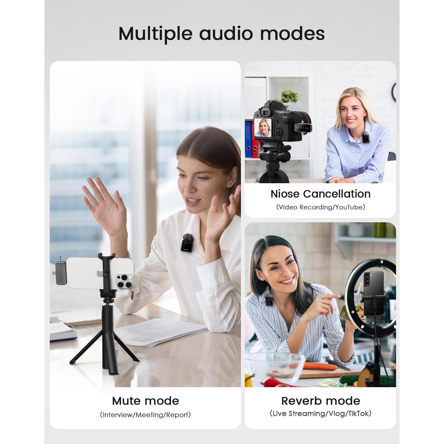 Micrófono Lavalier Inalámbrico PQRQP Mini 3-en-1 Hi-Fi 20H