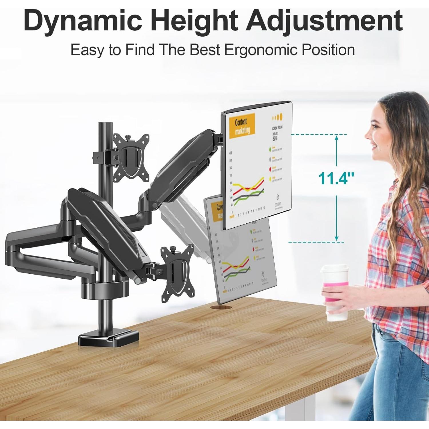 Soporte Triple para Monitores MOUNT PRO 3 Pantallas 32" Negro