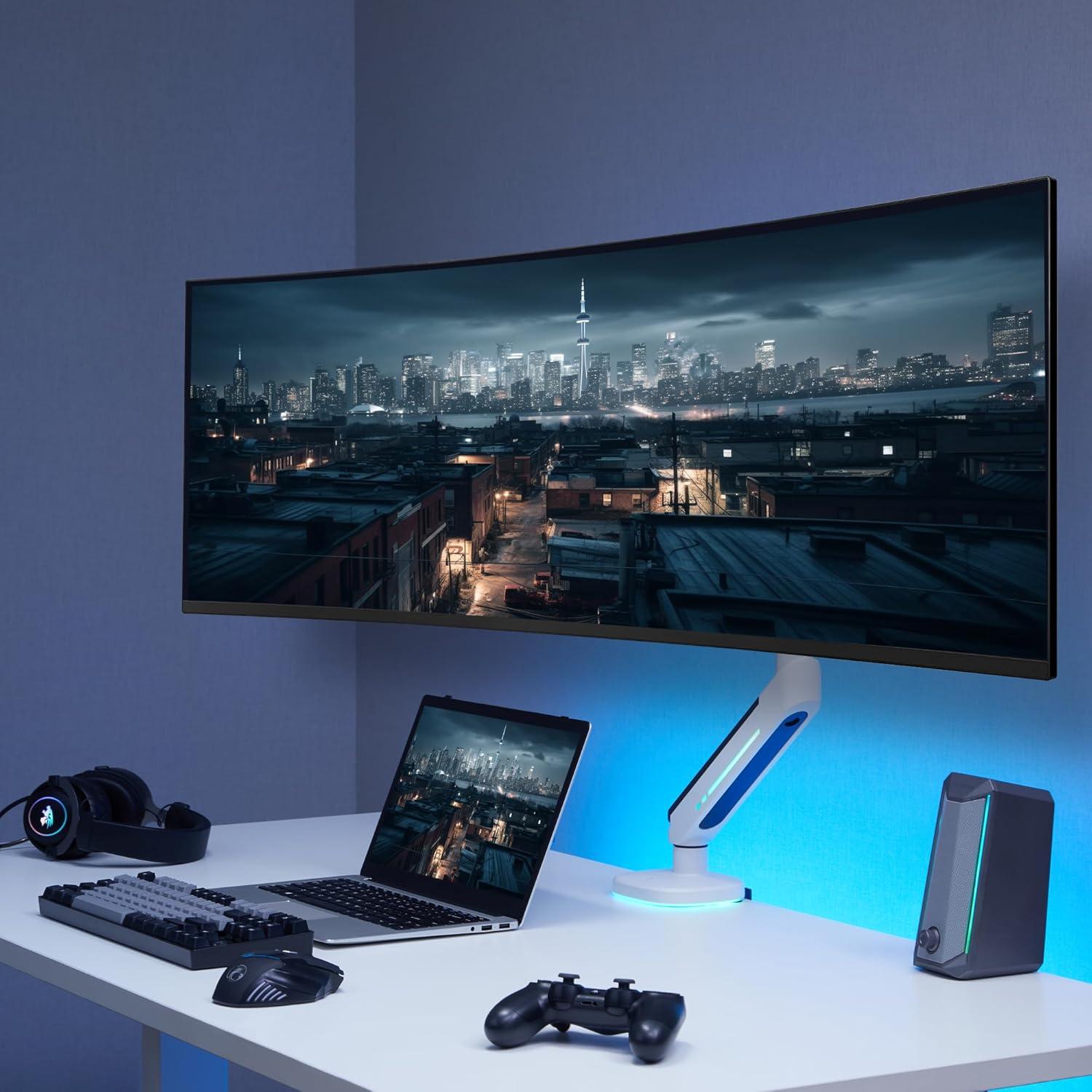 Soporte de Monitor Gaming RGB AVLT Blanco 27" a 45" Ajustable