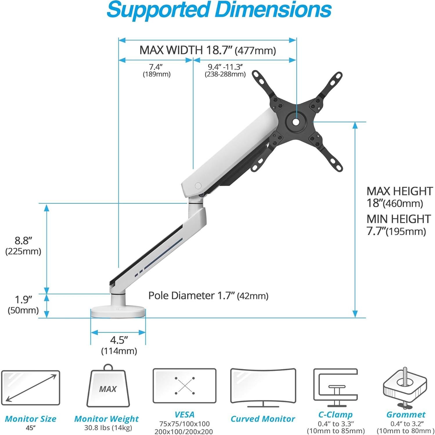 Soporte de Monitor Gaming RGB AVLT Blanco 27" a 45" Ajustable