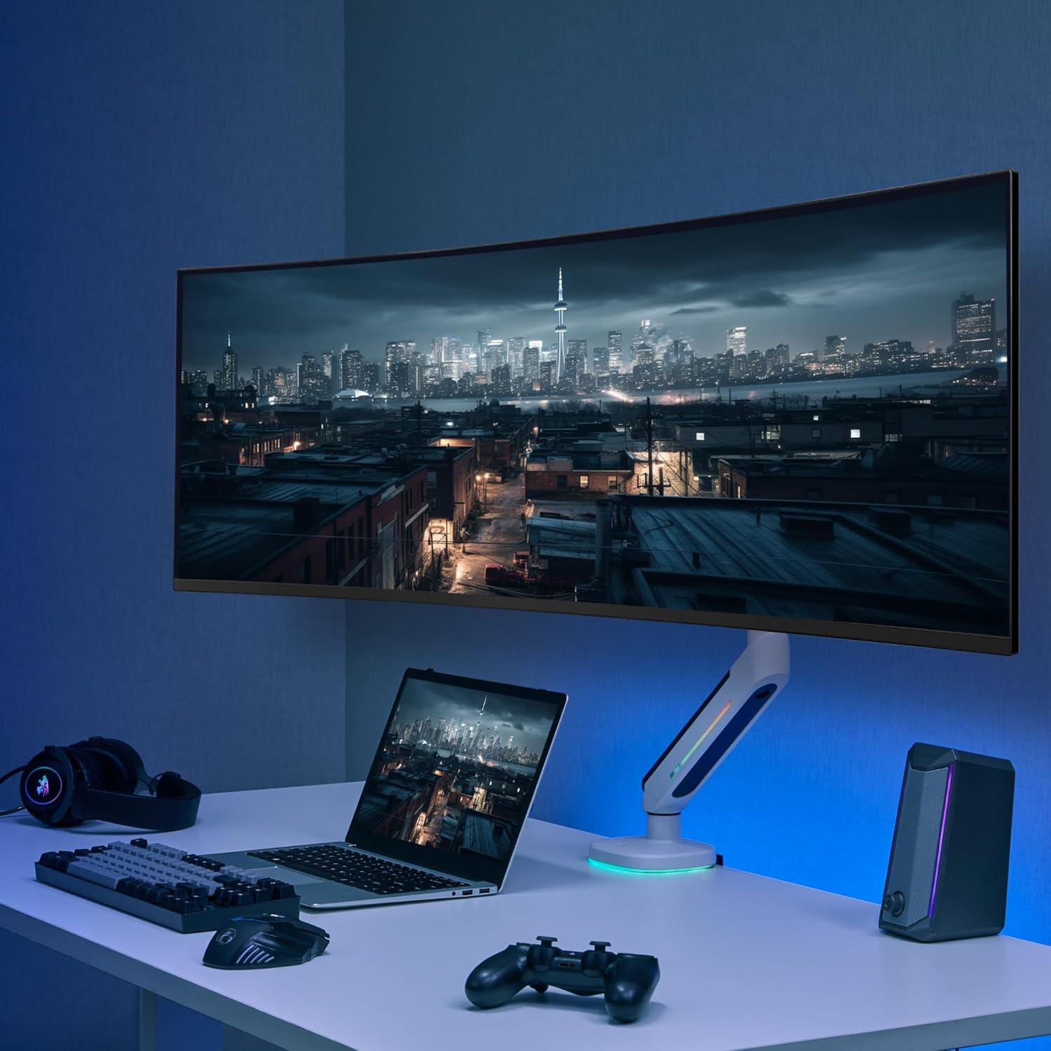 Soporte de Monitor Gaming RGB AVLT Blanco 27" a 45" Ajustable