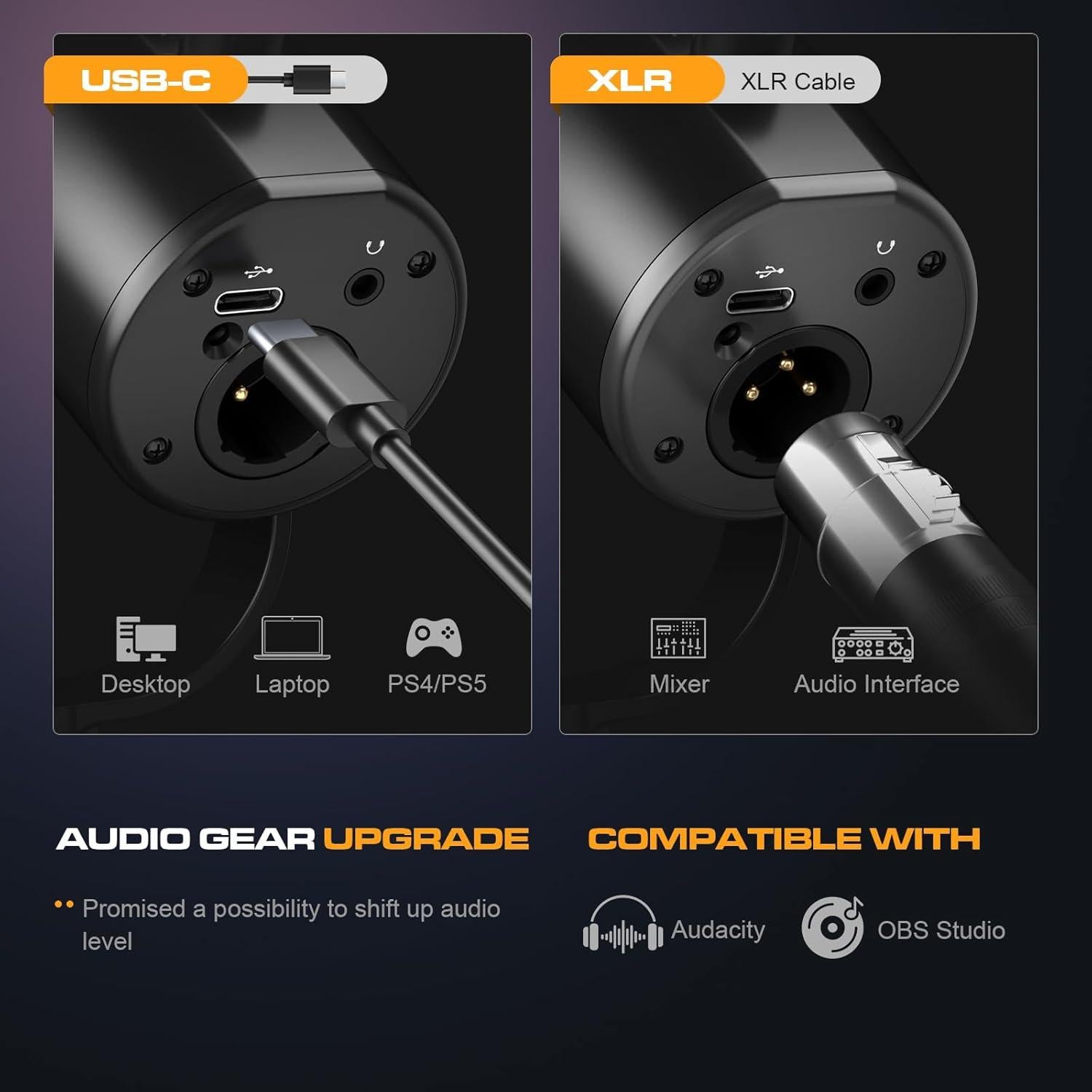 Micrófono Dinámico USB/XLR PUPGSIS para Podcast y Streaming - Negro