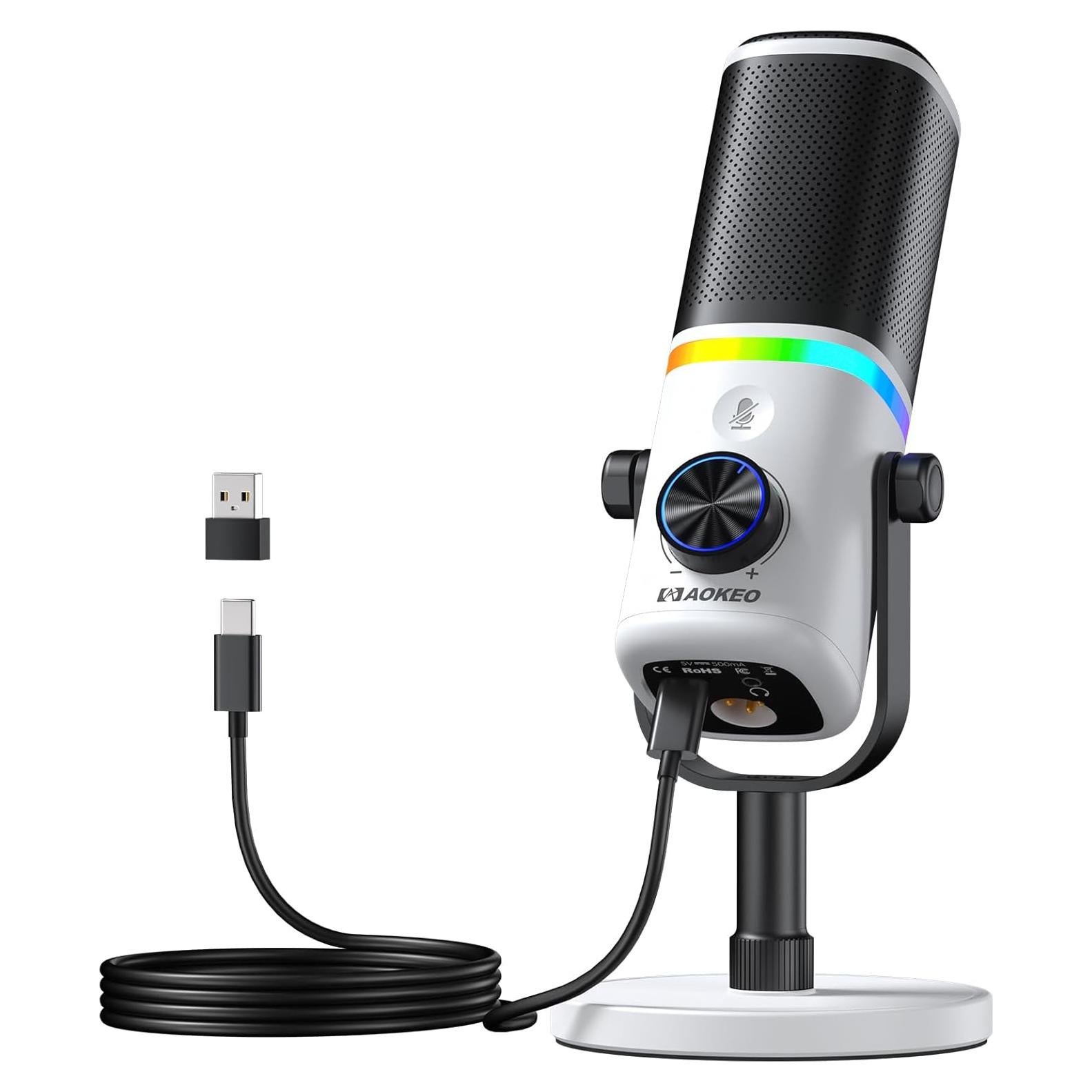 Micrófono Aokeo AK-10 USB/XLR Dinámico para PC con RGB