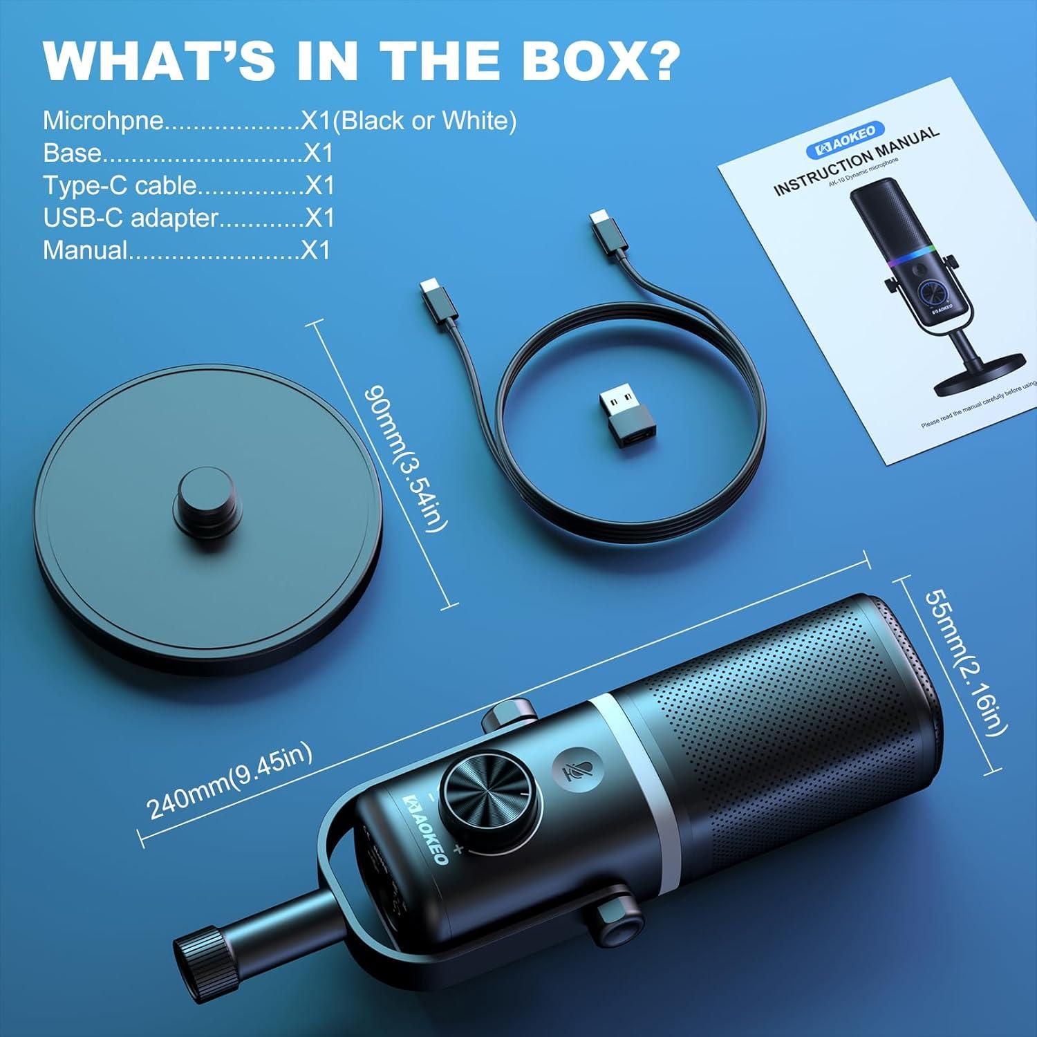 Micrófono Aokeo AK-10 USB/XLR Dinámico para PC con RGB