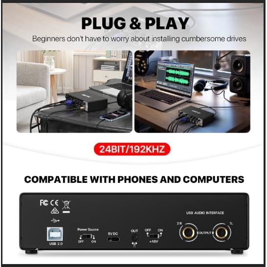 Interfaz de Audio USB EBXYA 24-bit/192kHz con Phantom 48V
