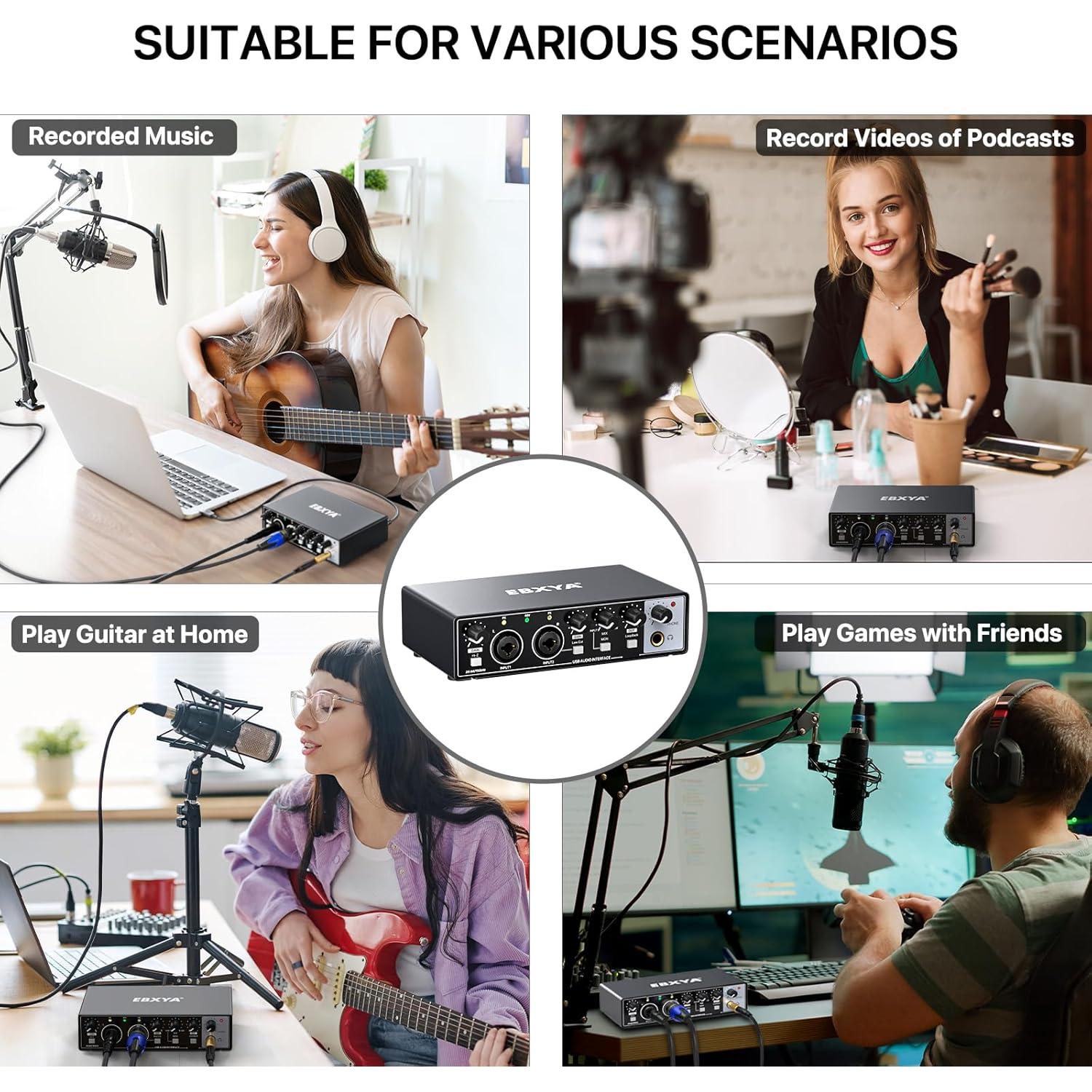 Interfaz de Audio USB EBXYA 24-bit/192kHz con Phantom 48V