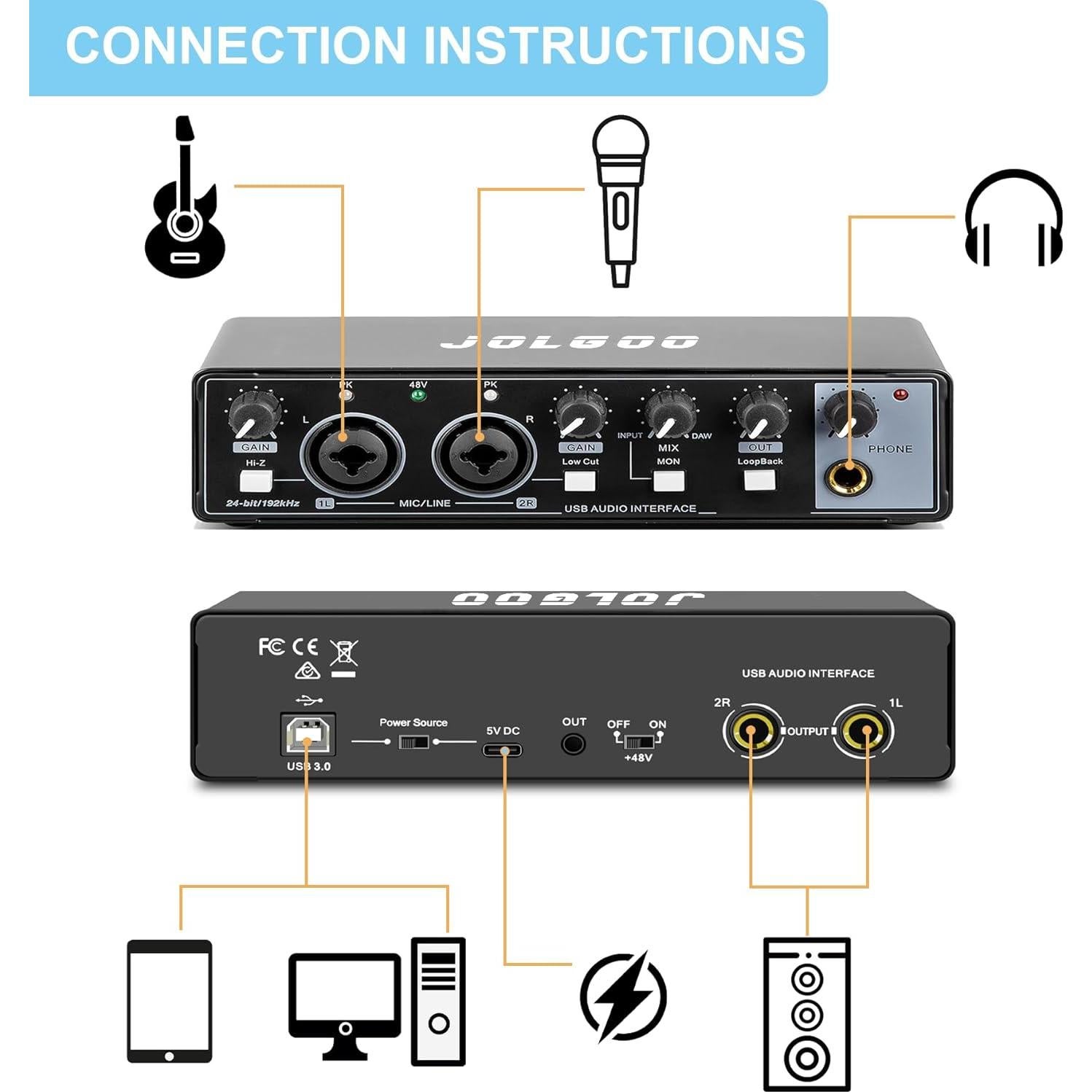 Interfaz de Audio USB 24-Bit/192kHz XLR para PC y Mac