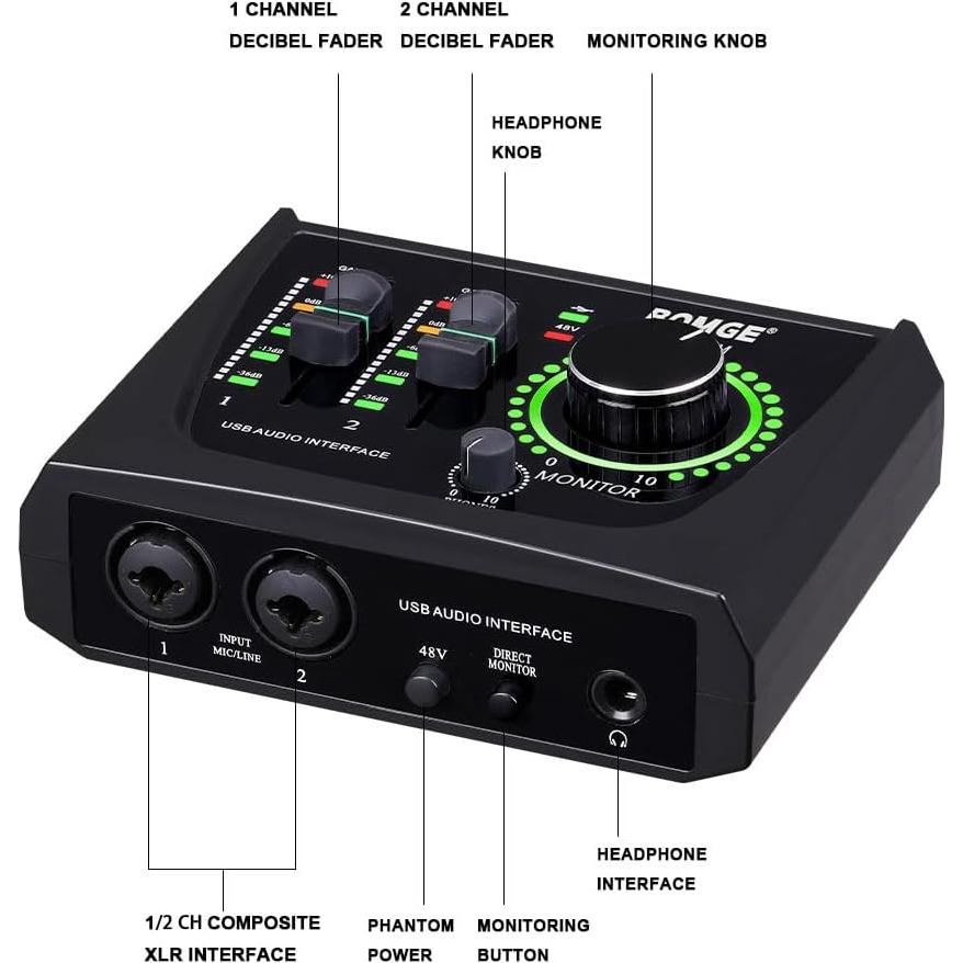 Interfaz de Audio USB BOMGE 22M con Phantom Power 48V