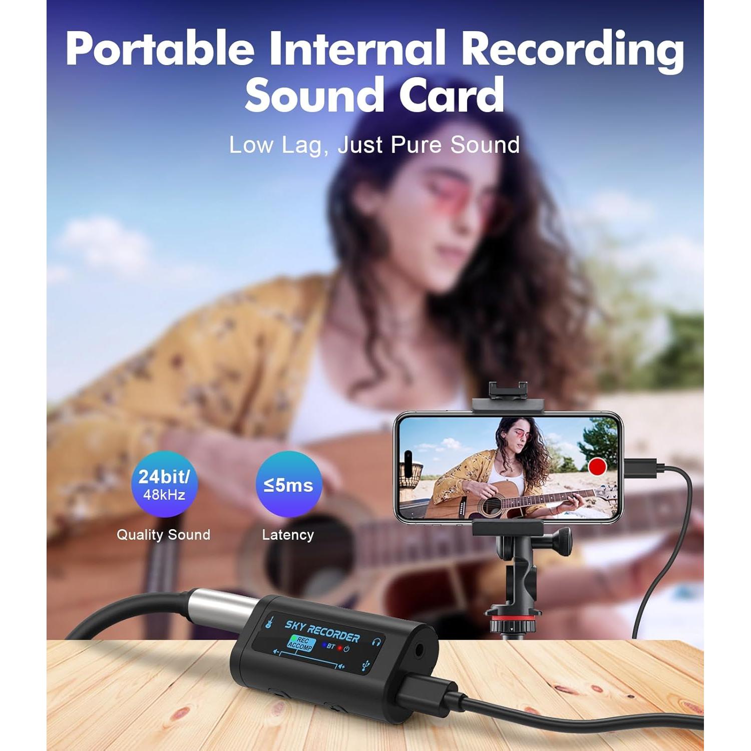Interfaz de Audio USB-C para Guitarra Bluetooth - Negro
