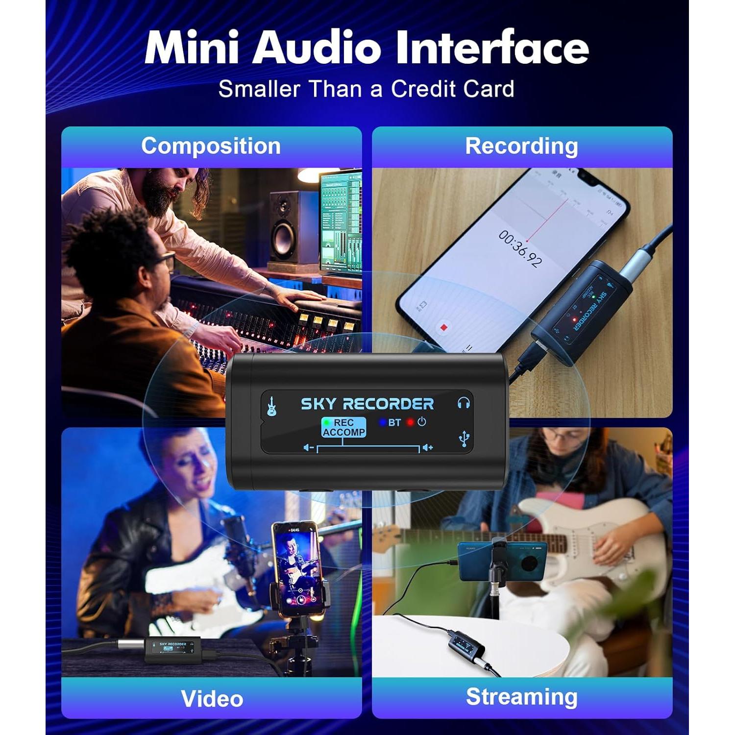Interfaz de Audio USB-C para Guitarra Bluetooth - Negro