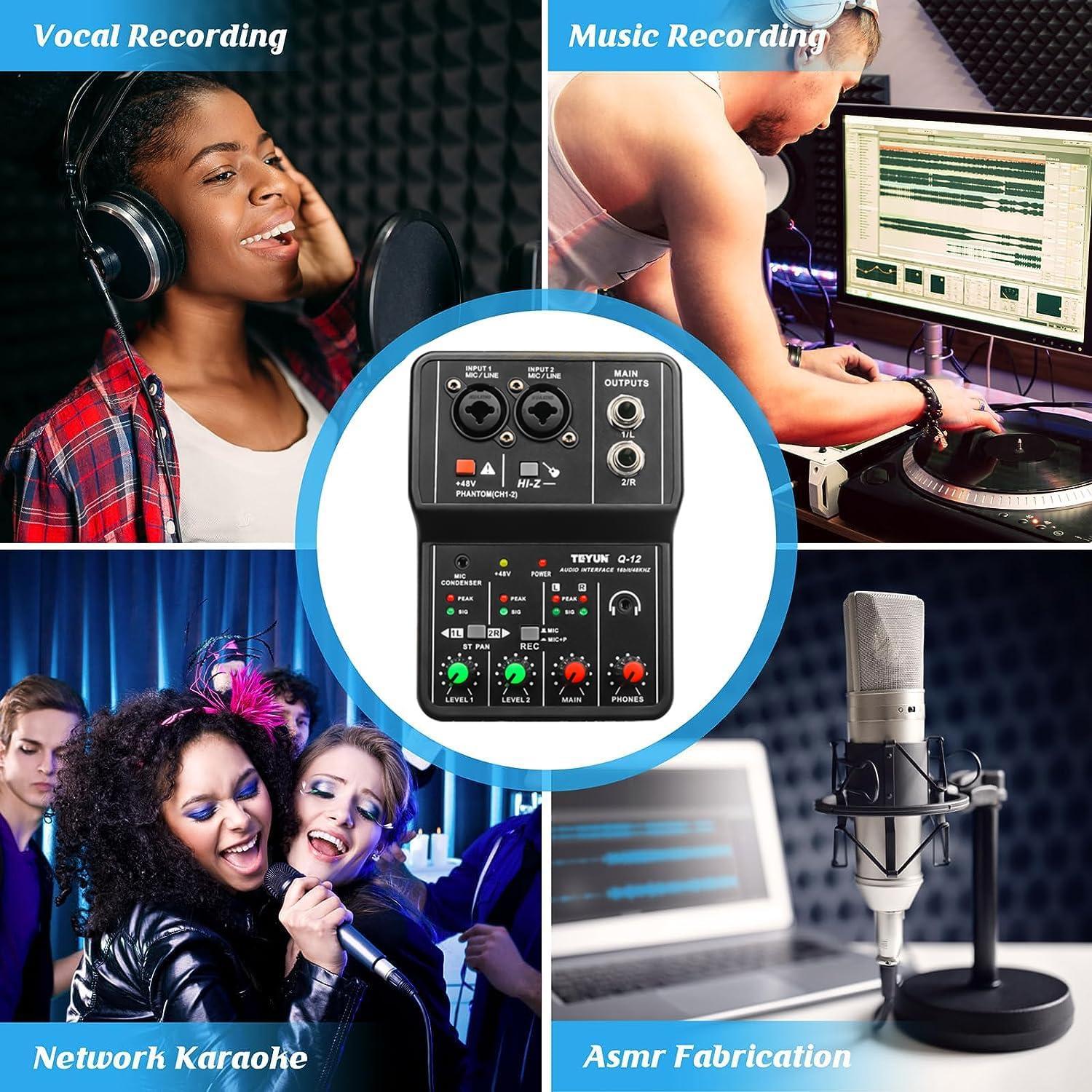 Interfaz de Audio USB TEYUN Q-12 con Alimentación Phantom 48V