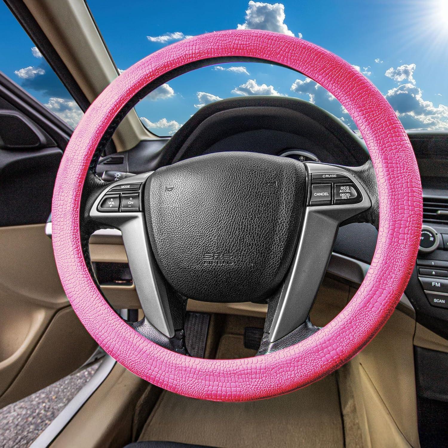 Cubierta de Volante FH Group Silicona Patrón Serpiente Rosa