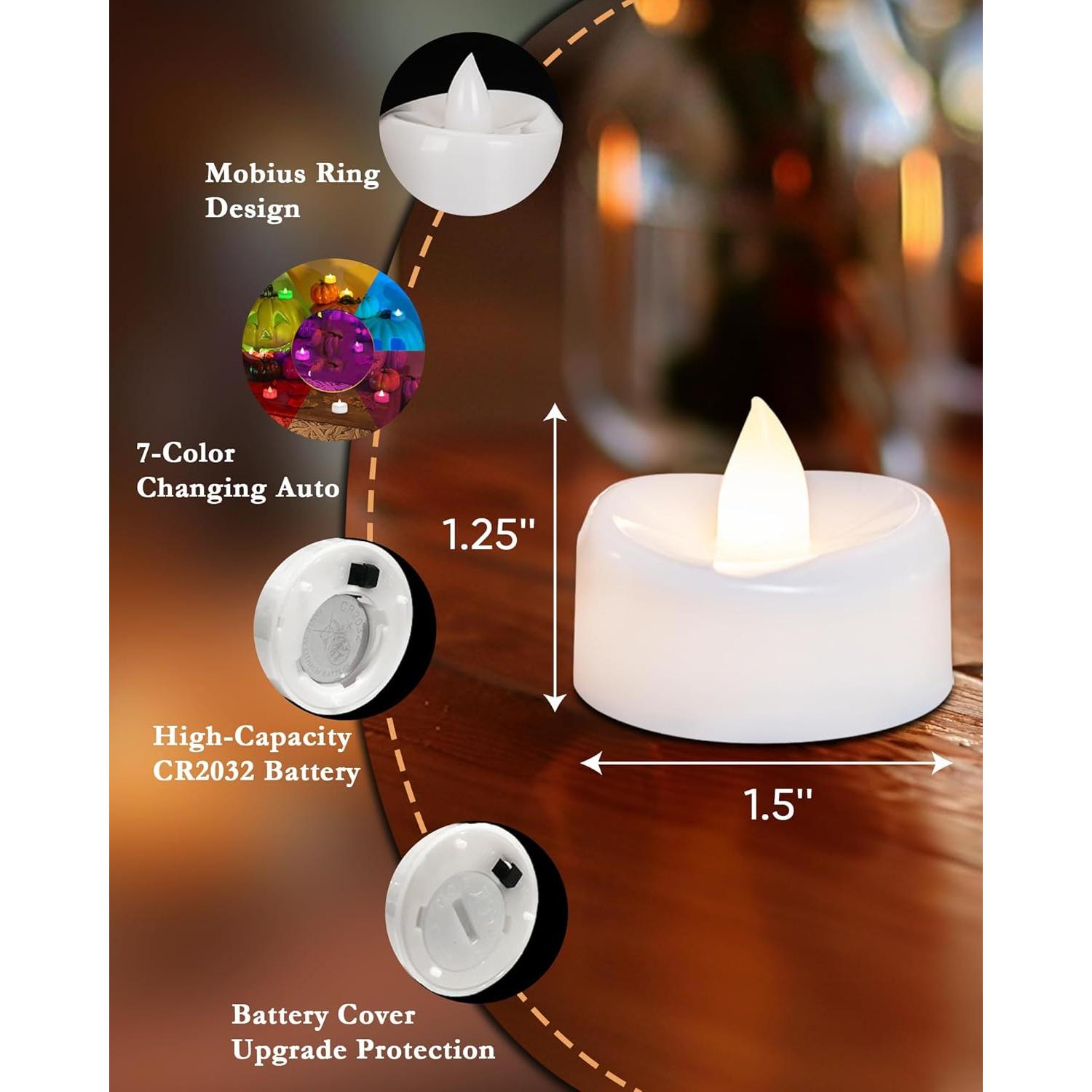 Velas LED Sin Llama Merrynights, Paquete de 12, 200+ Horas