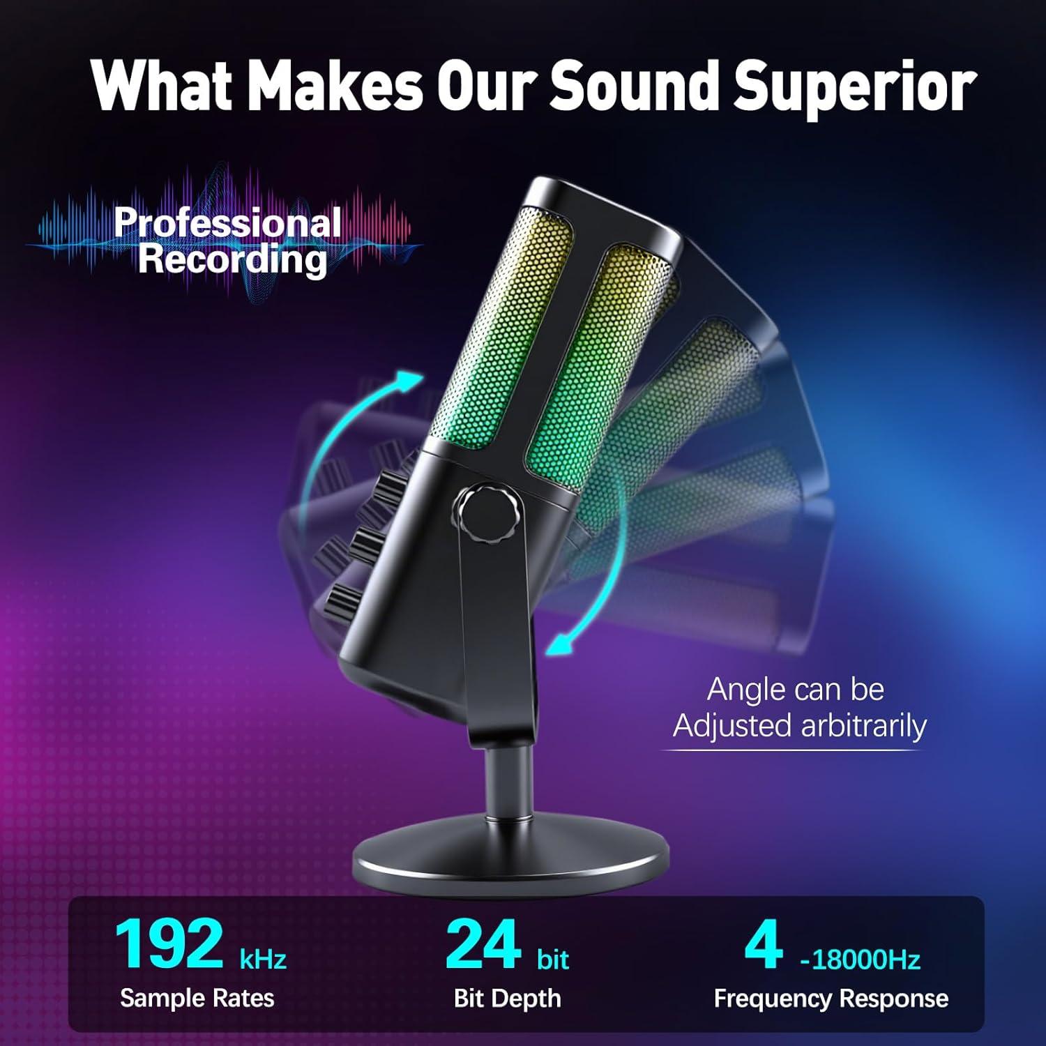 Micrófono USB VCOM M905 RGB para PC con control de ganancia