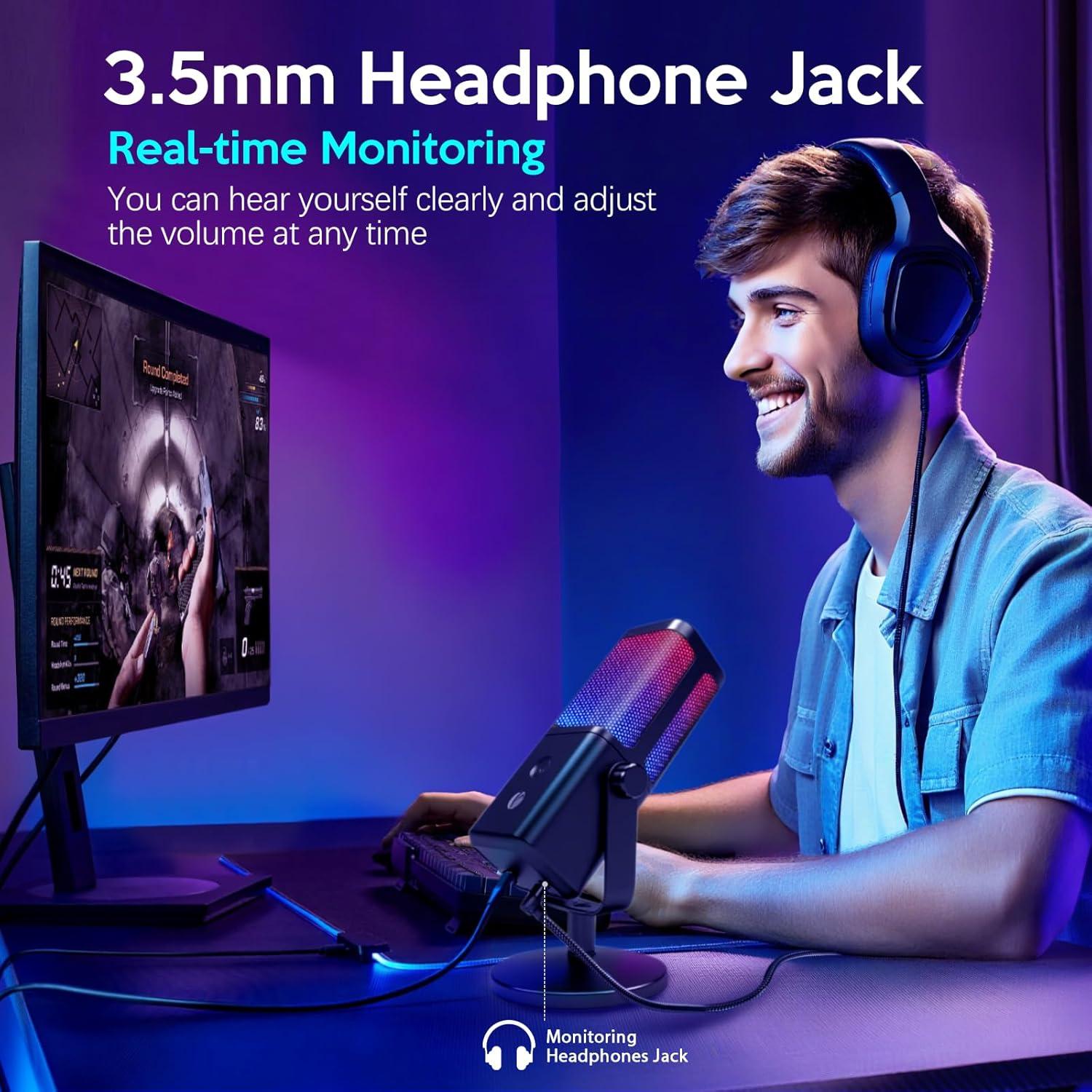 Micrófono USB VCOM M905 RGB para PC con control de ganancia