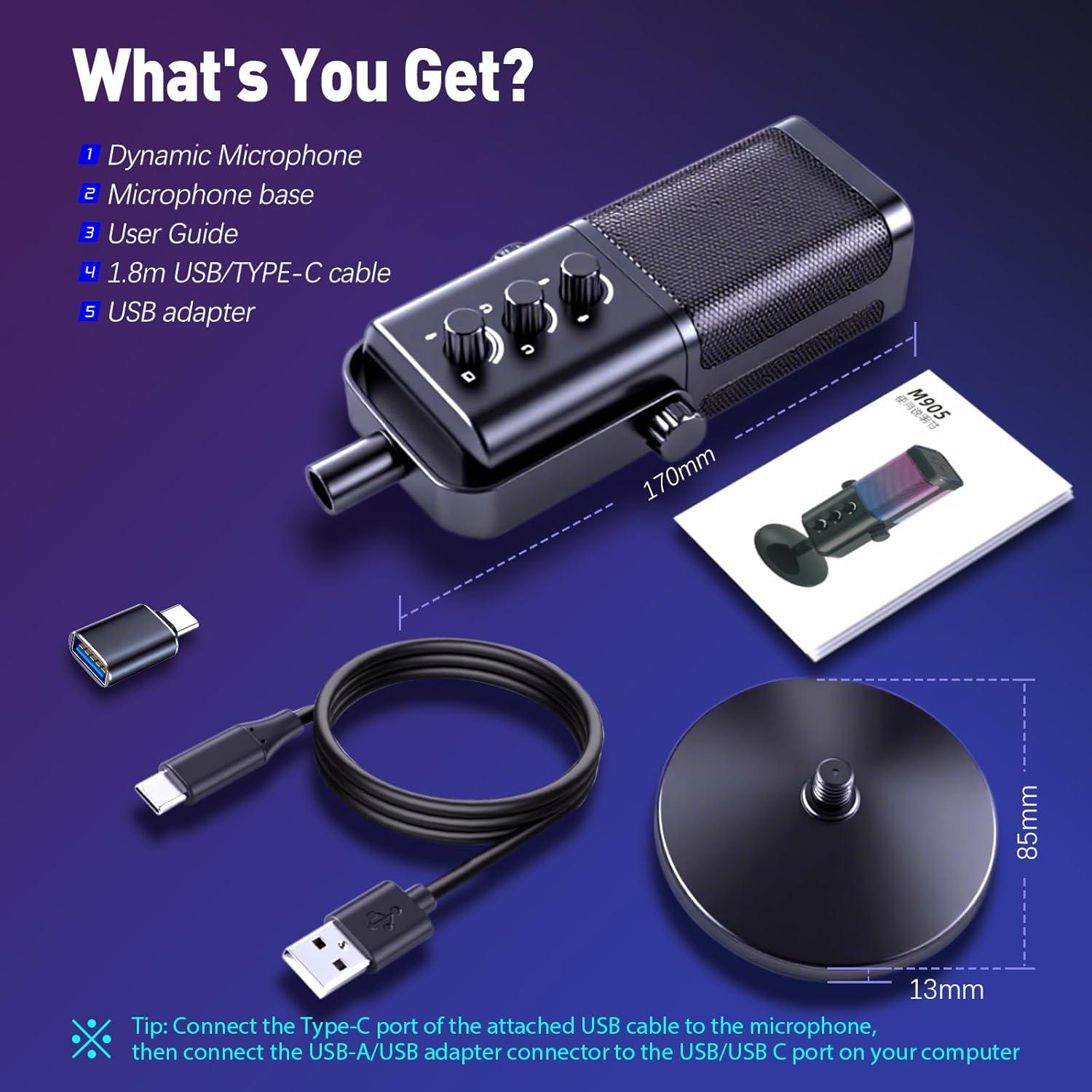 Micrófono USB VCOM M905 RGB para PC con control de ganancia