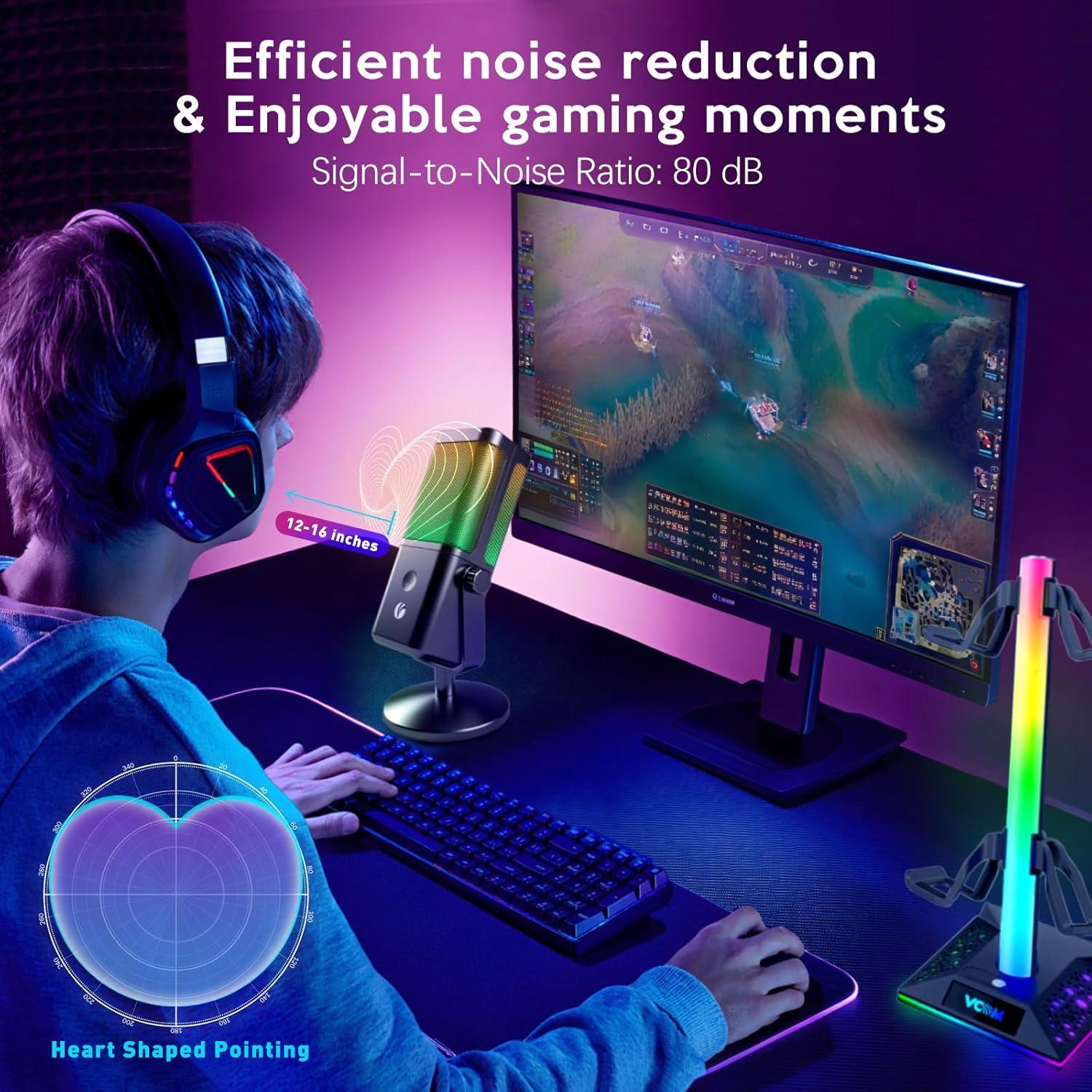 Micrófono USB VCOM M905 RGB para PC con control de ganancia