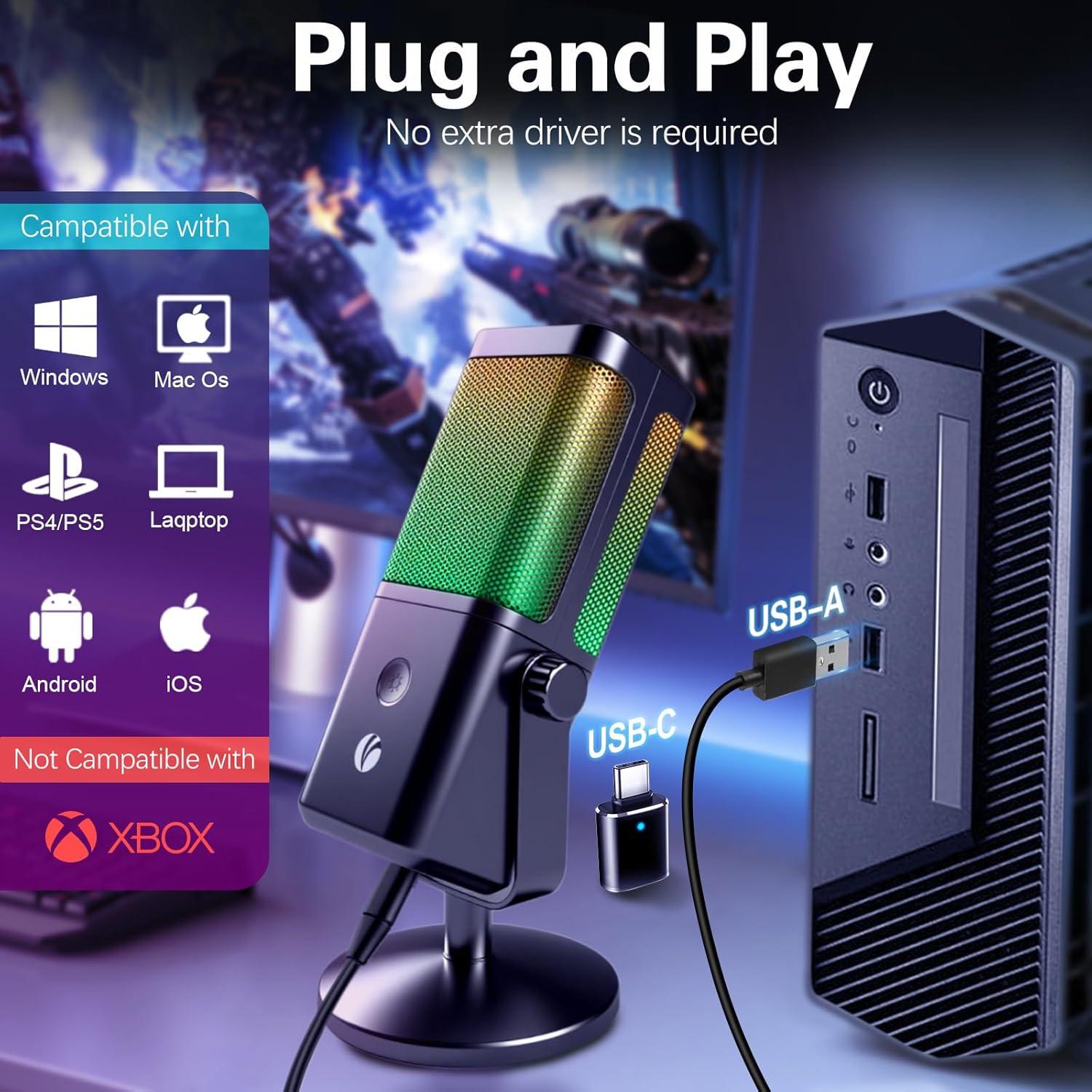 Micrófono USB VCOM M905 RGB para PC con control de ganancia