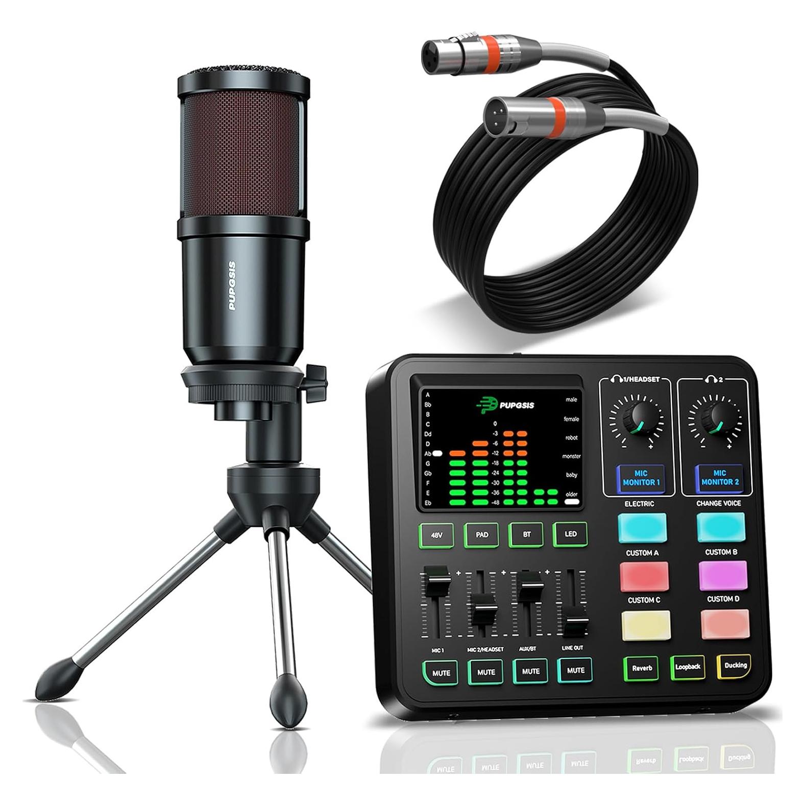 Paquete de Podcast PUPGSIS T12pro con Micrófono XLR y Mezclador
