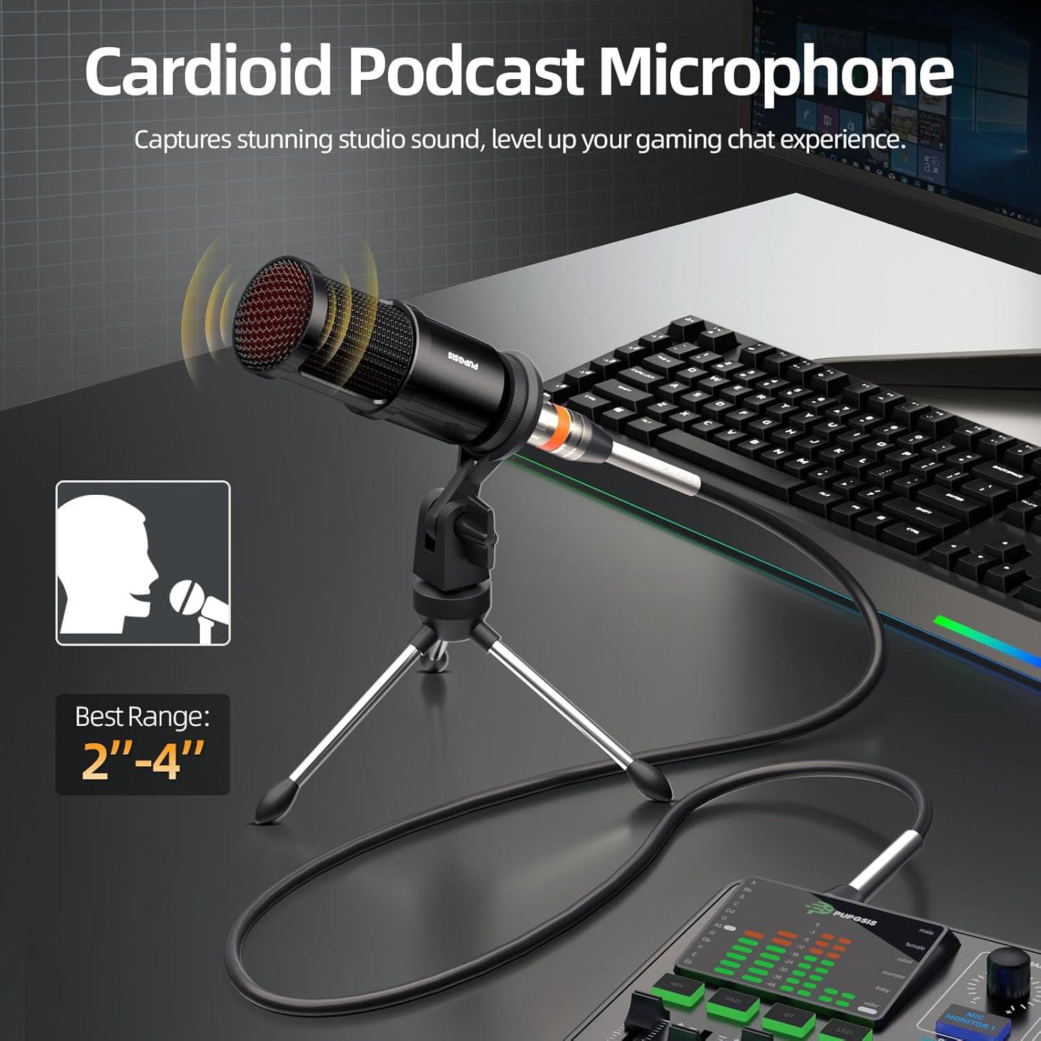 Paquete de Podcast PUPGSIS T12pro con Micrófono XLR y Mezclador