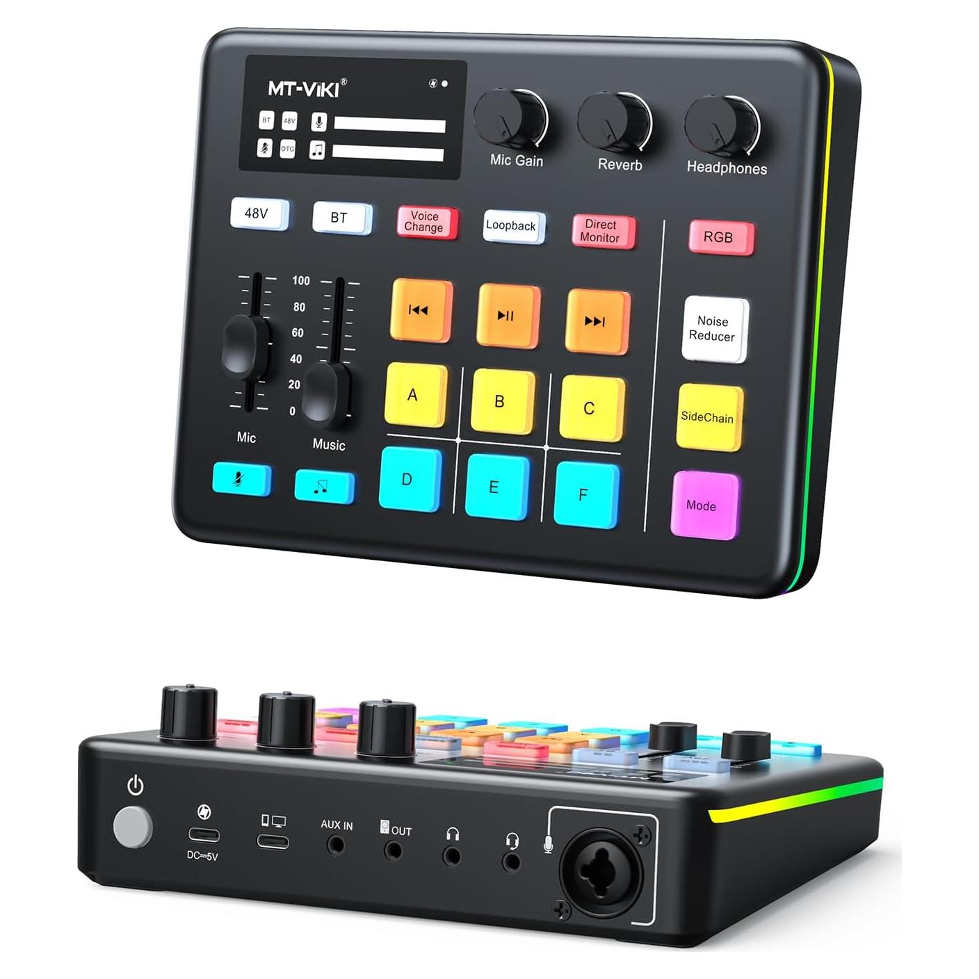 Mezclador de Audio MT-VIKI con Efecto RGB y Micrófono XLR