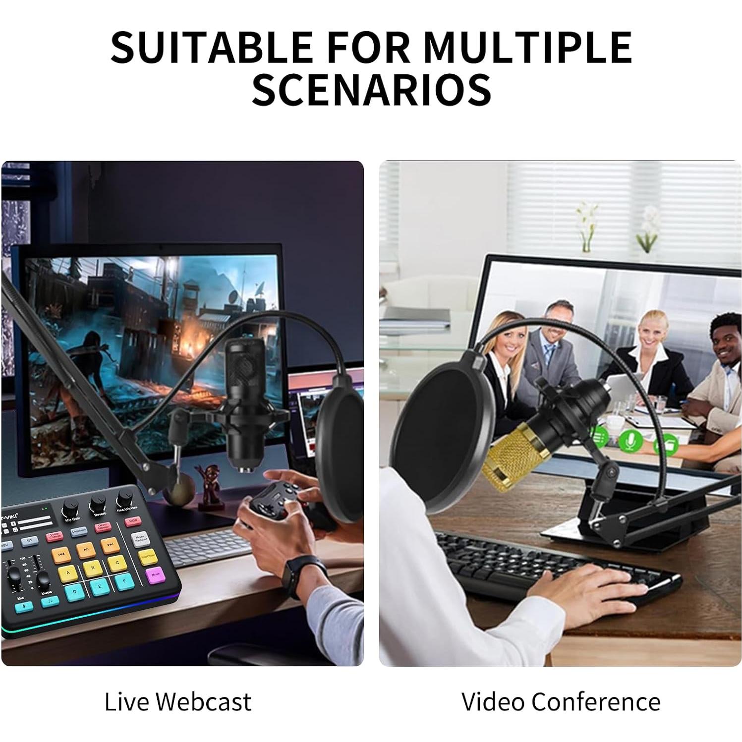 Mezclador de Audio MT-VIKI con Efecto RGB y Micrófono XLR