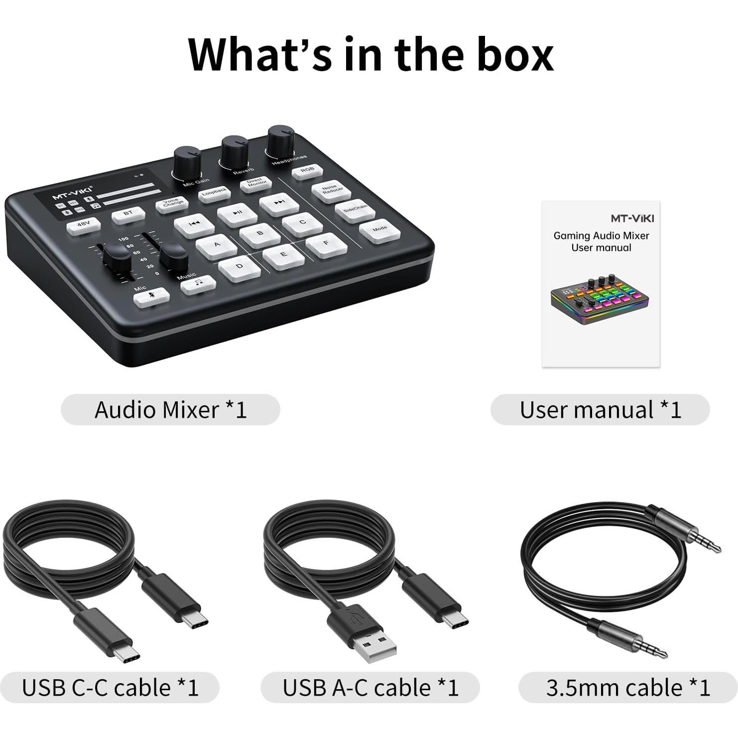 Mezclador de Audio MT-VIKI con Efecto RGB y Micrófono XLR