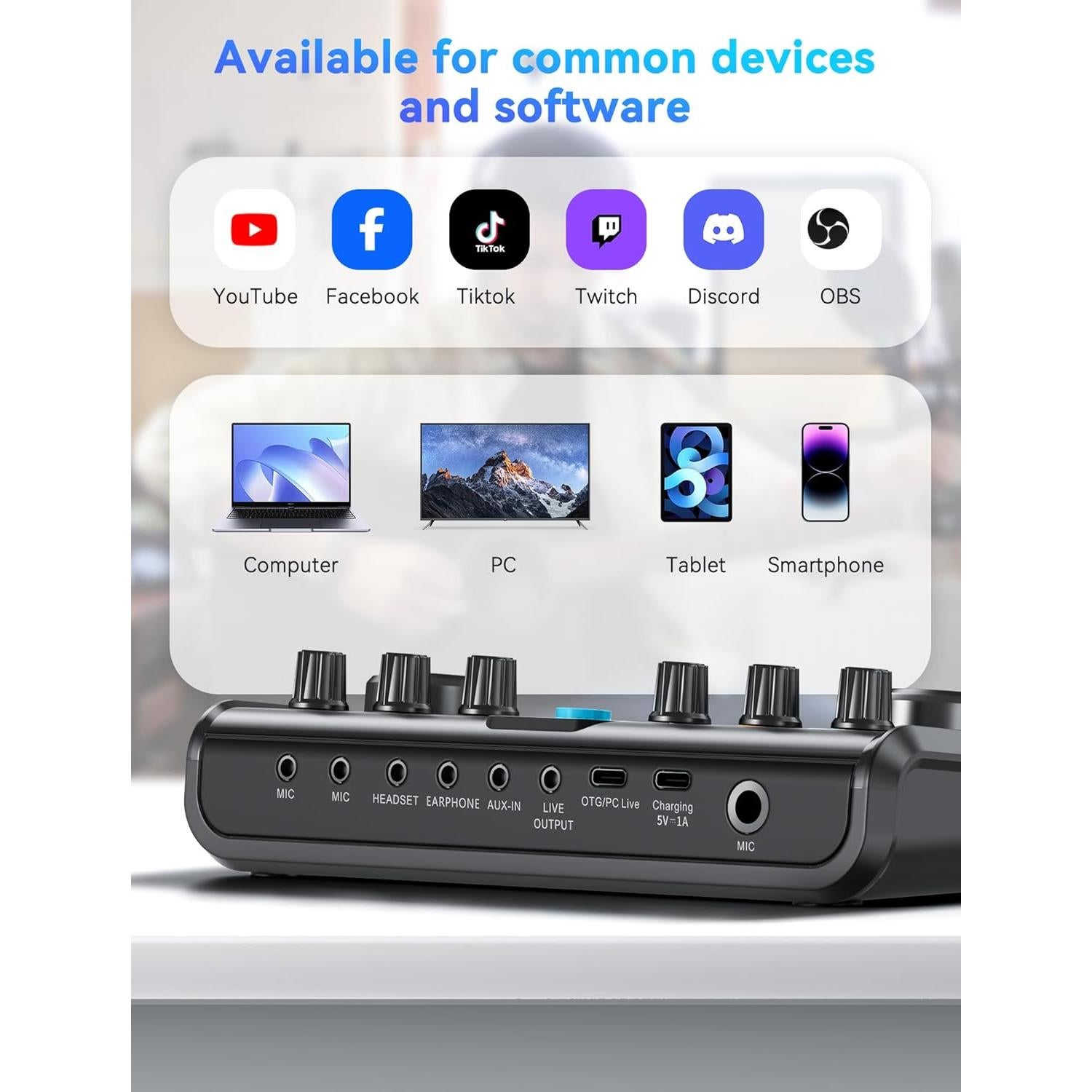 Interfaz de Audio USB SINWE P99 con Mezclador y Efectos