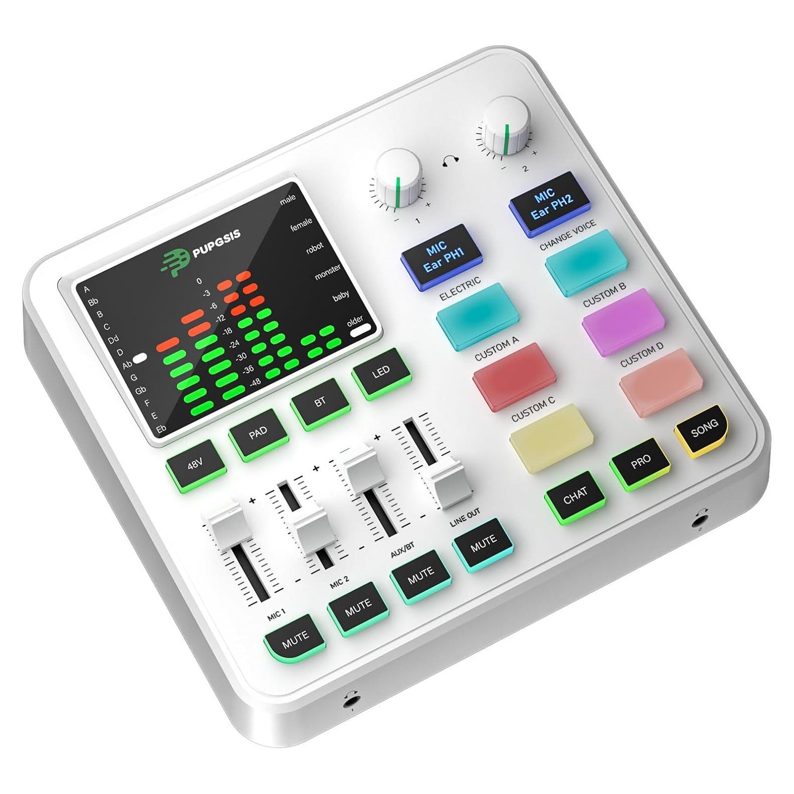 Mezclador de Audio PUPGSIS T12 para Gaming con Efectos y Bluetooth