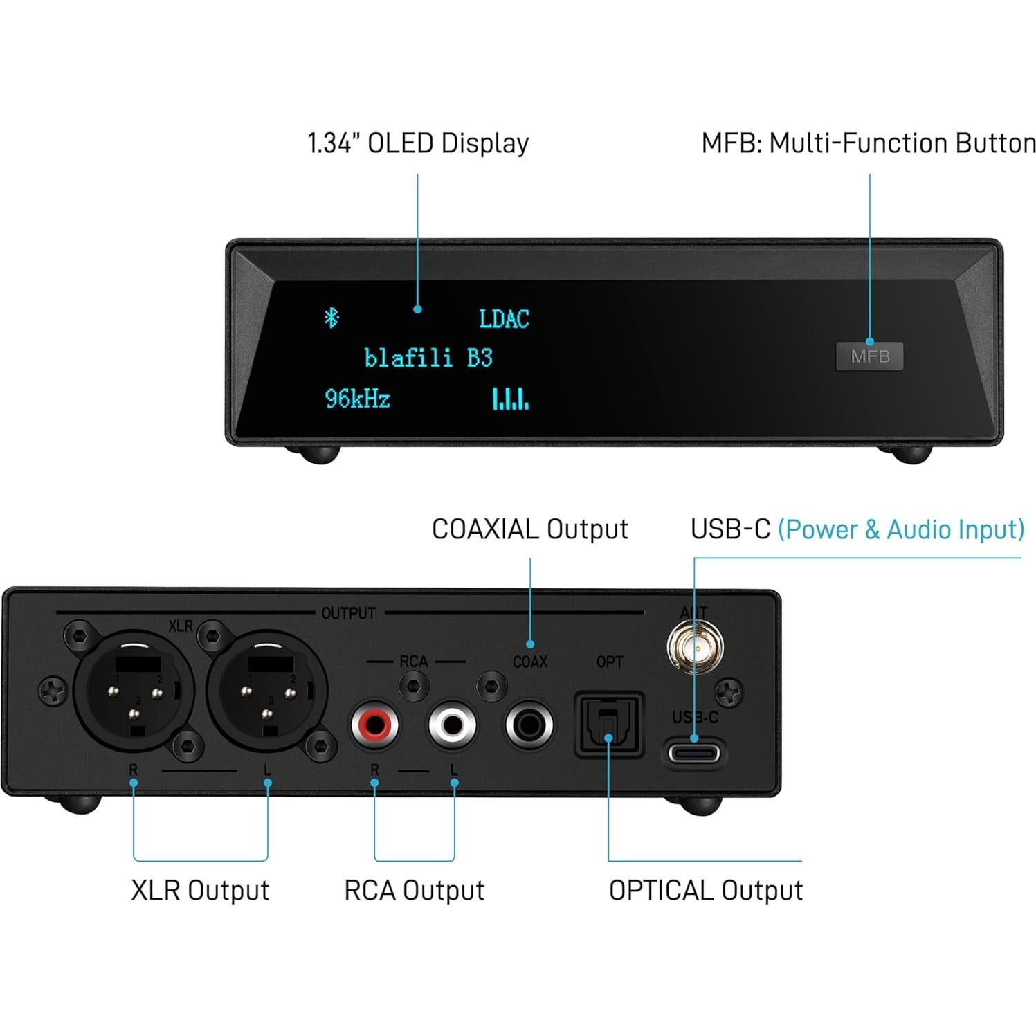Receptor Bluetooth blafili B3 con DAC ESS y salidas RCA, Óptica y Coaxial