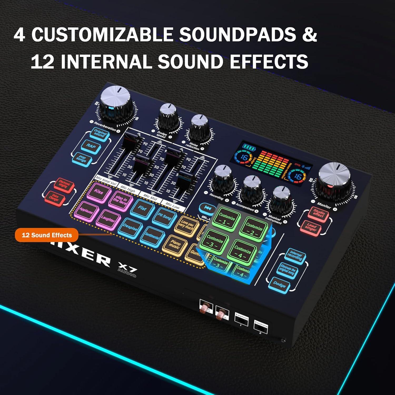 Mezclador de Audio RHM X7 con Phantom 48V y Efectos