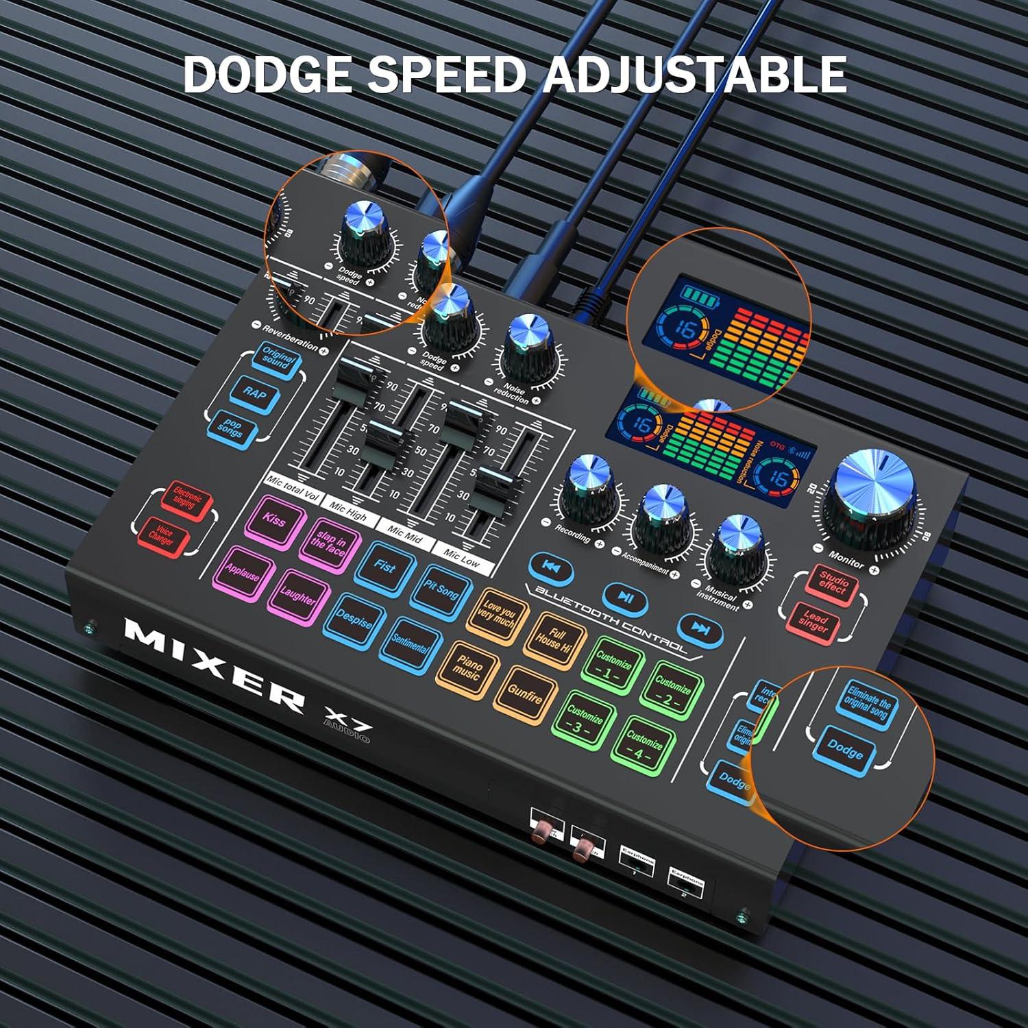 Mezclador de Audio RHM X7 con Phantom 48V y Efectos